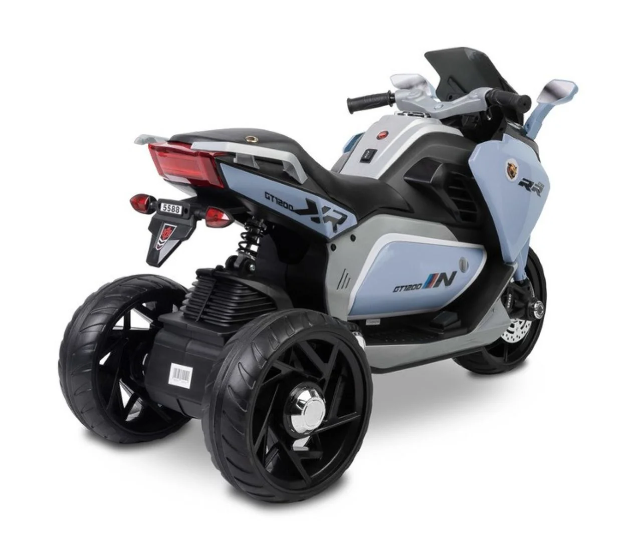 Toyz Elektrická tříkolová motorka pro děti – 2 motory, LED, USB, modrá