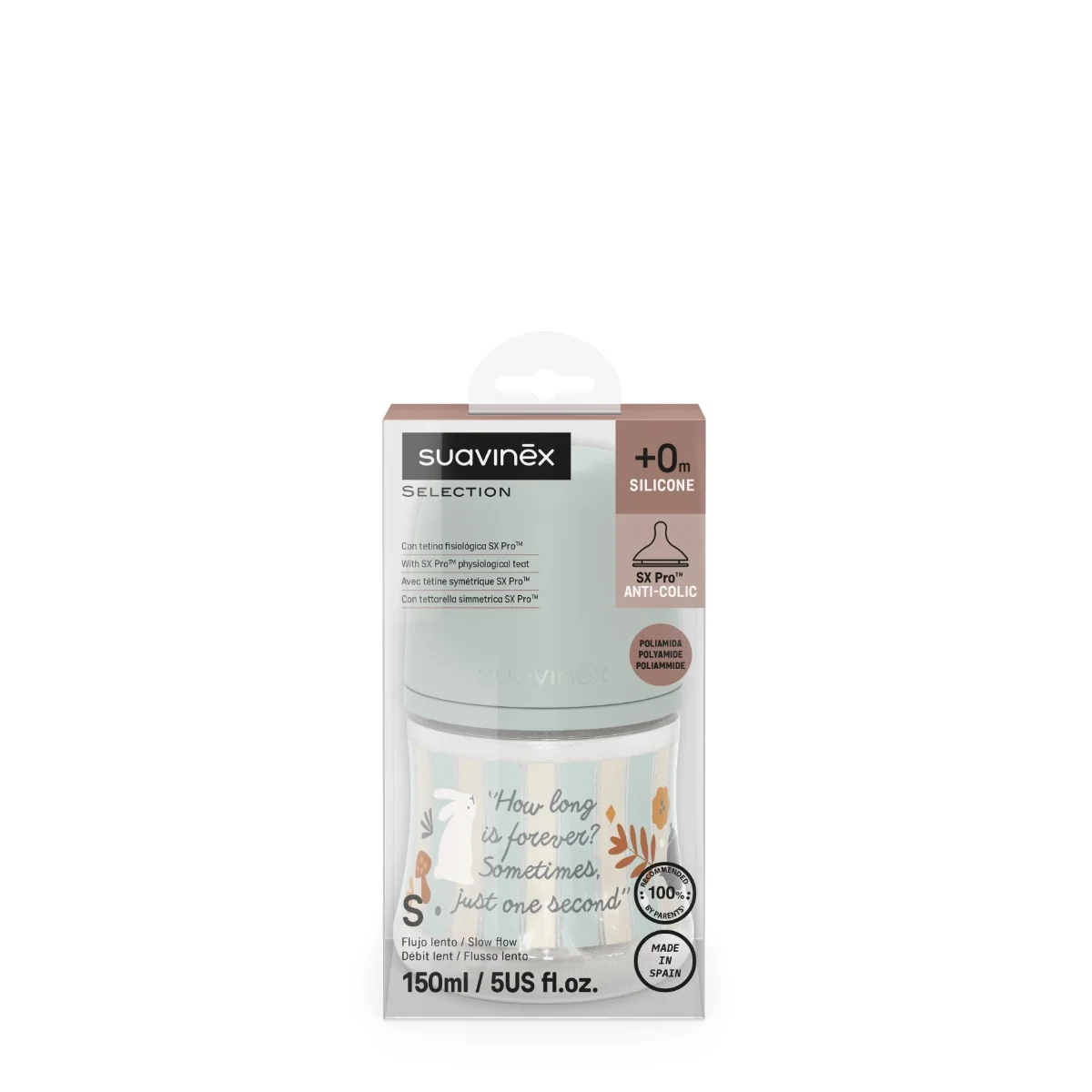 Suavinex Wonderland Kojenecká láhev průtok S 0m+ 150 ml 1 ks zelená