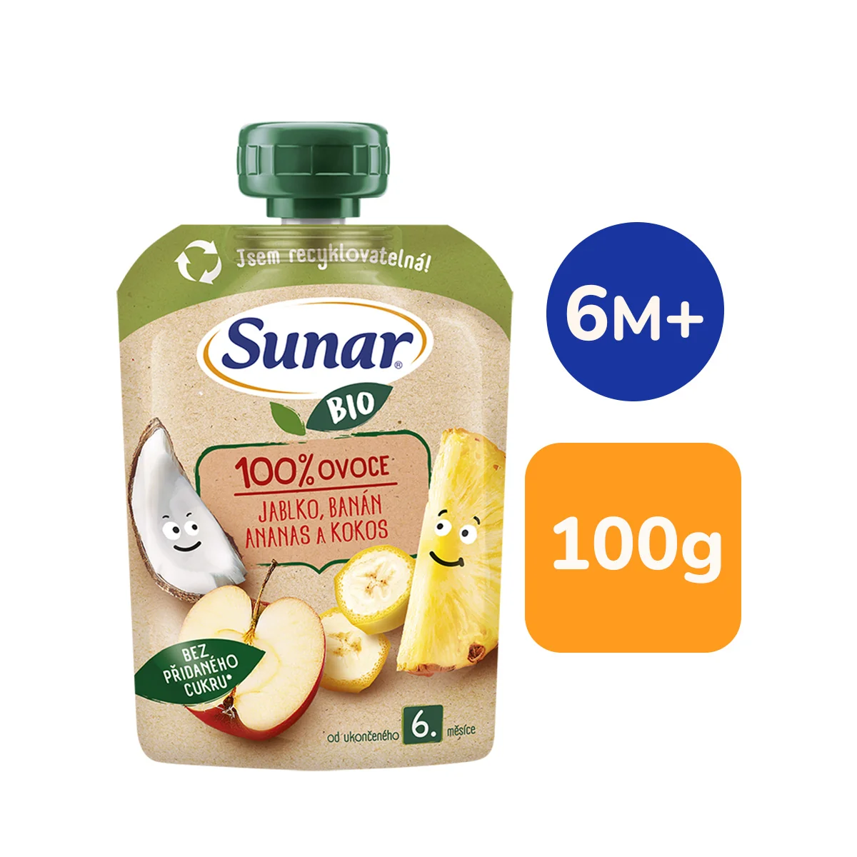 Sunar BIO Jablko, banán, ananas, kokos 6m+ kapsička 100 g