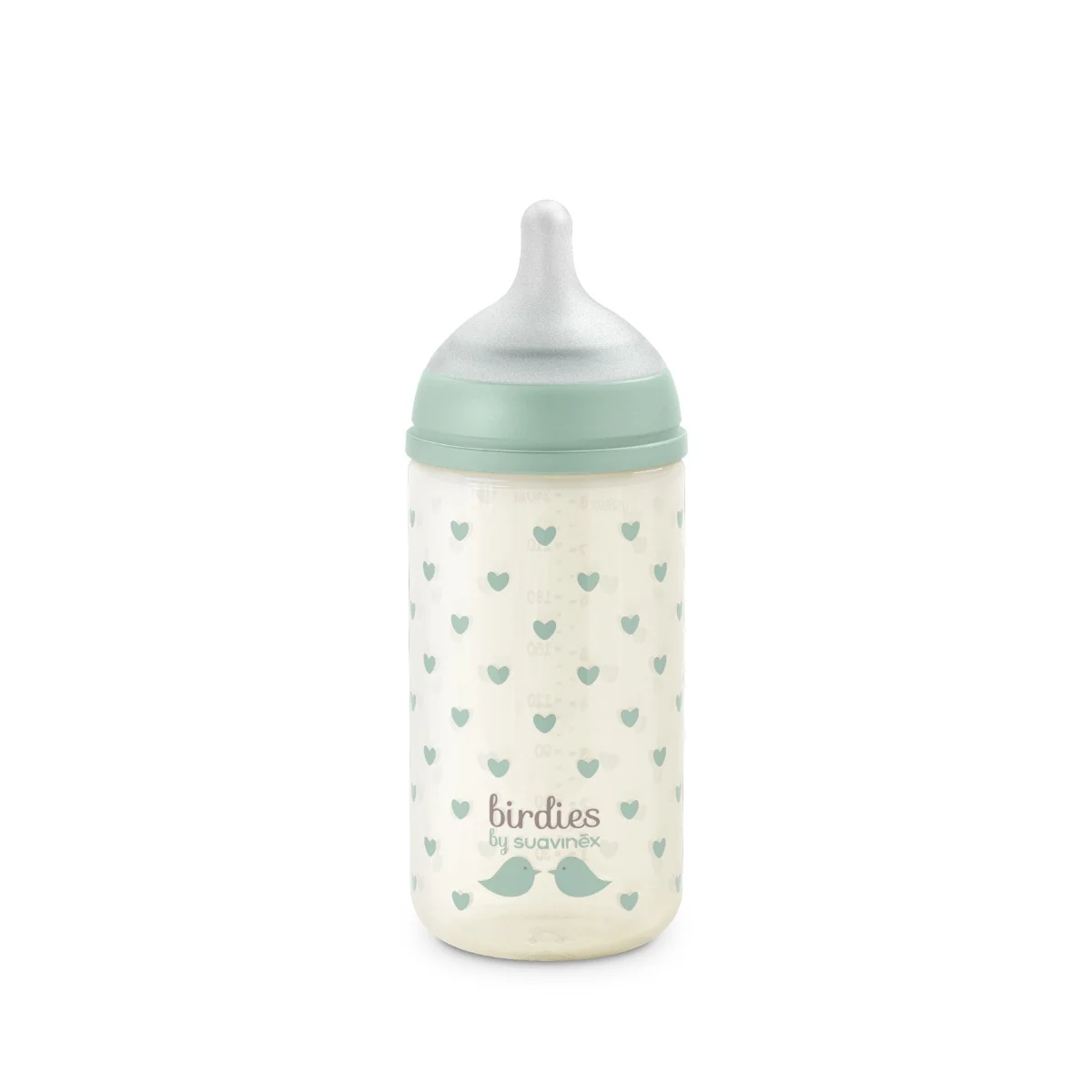 Suavinex Láhev skleněná fyziologická BIRDIES 240 ml 1 ks zelená