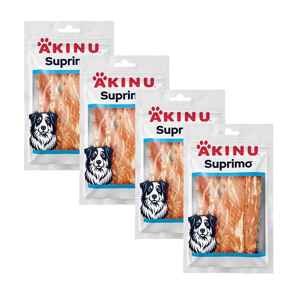Akinu SUPRIMO Losos s kůží plátky pamlsek pro psy mramorované 75 g MTP 4 ks