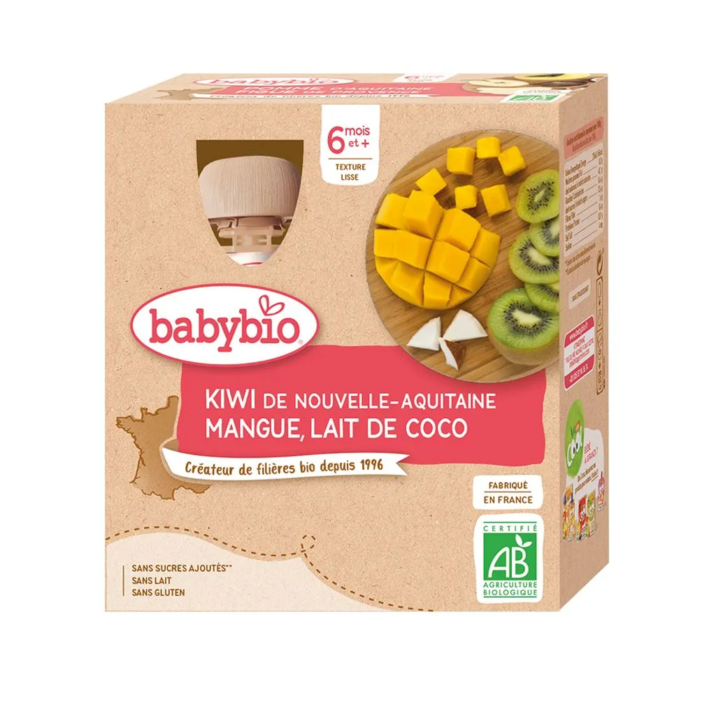 Babybio Kiwi, mango a kokosové mléko 4x90 g