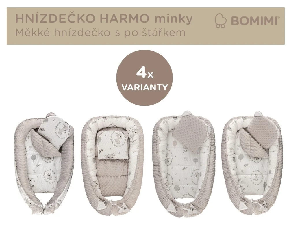 Bomimi HARMO Hnízdečko s polštářkem minky, KOLOUŠEK šedá