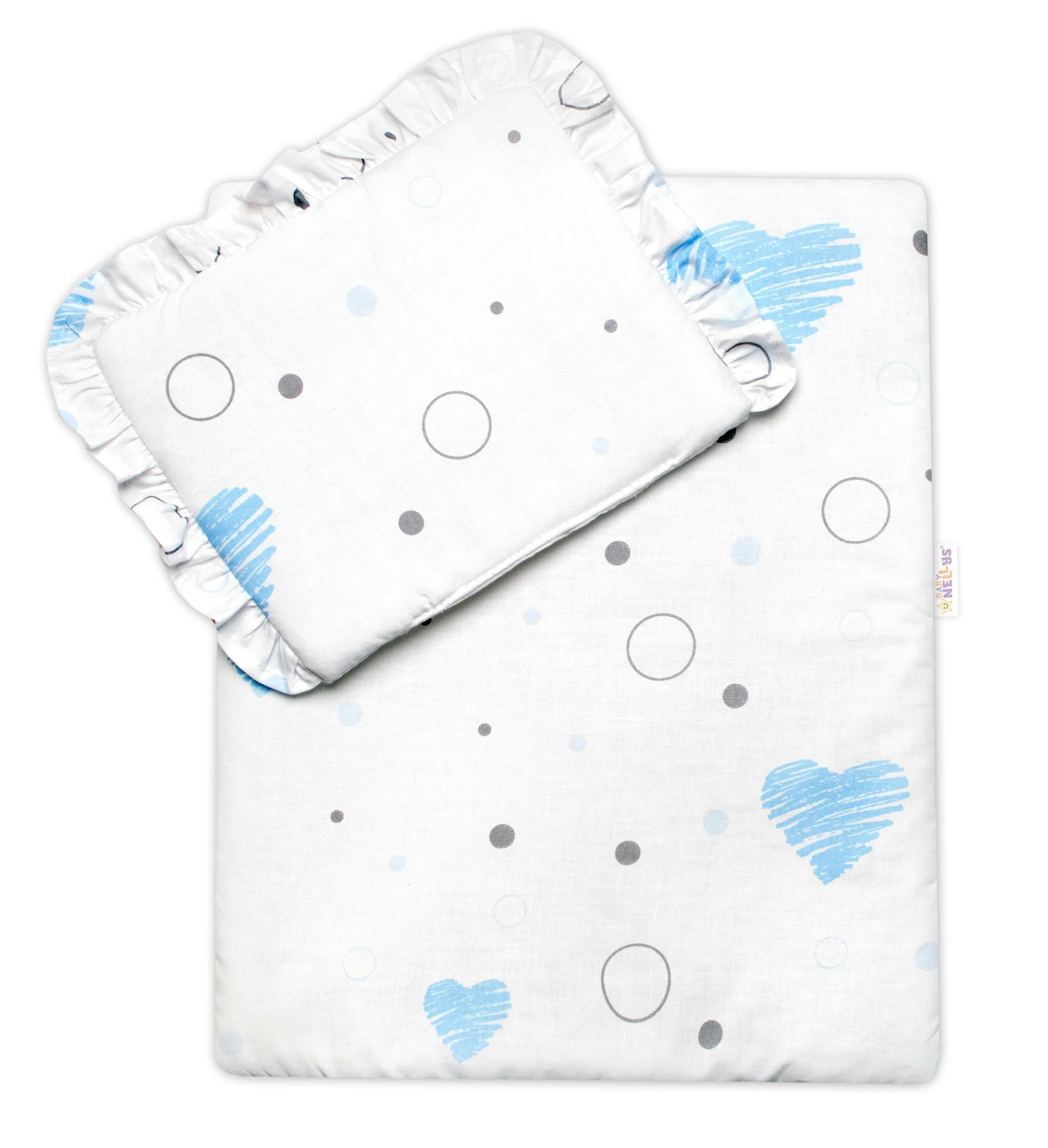 Baby Nellys Sada pro panenku, zavinovačka, peřinka a polštářek, I love boy