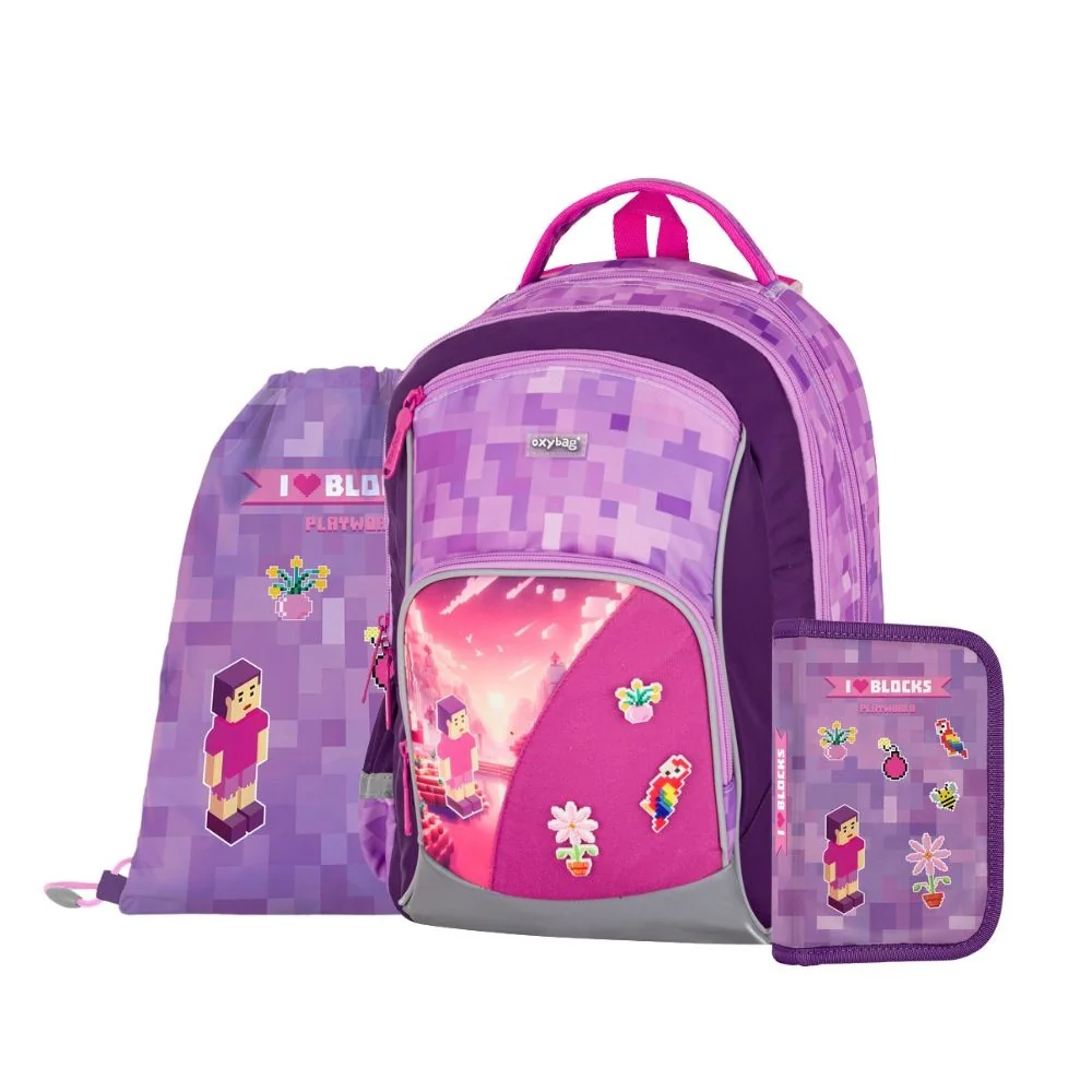 Oxybag OXY GO - školní set Playworld Girl 3 ks: batoh, penál, sáček batoh, penál, sáček