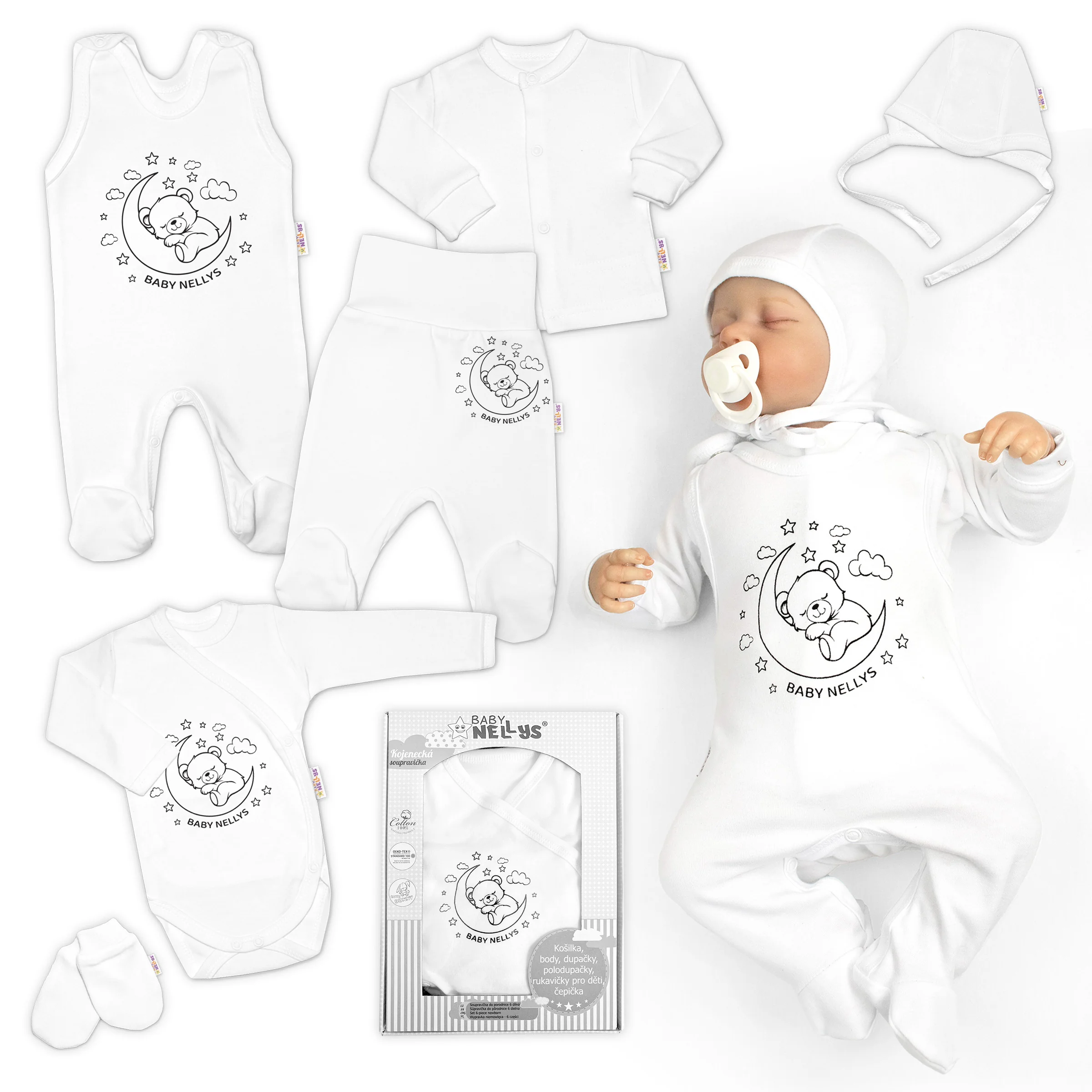 Baby Nellys Soupravička do porodnice 6D, Medvídek na měsíčku, vel. 62