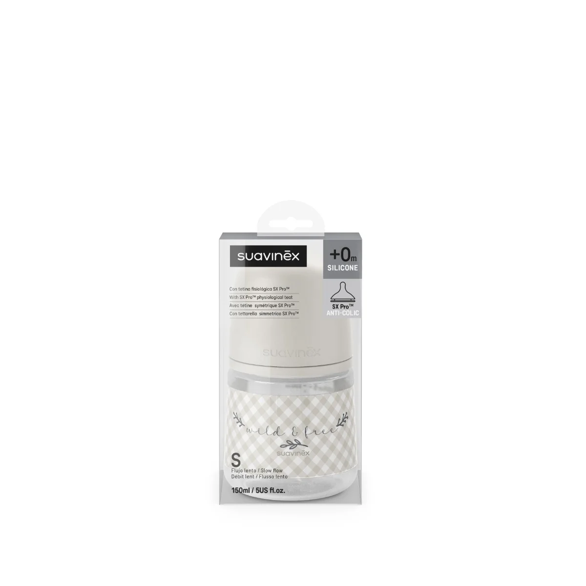 Suavinex Kojenecká láhev fyziologická WILD&FREE S 150 ml 1 ks krémová