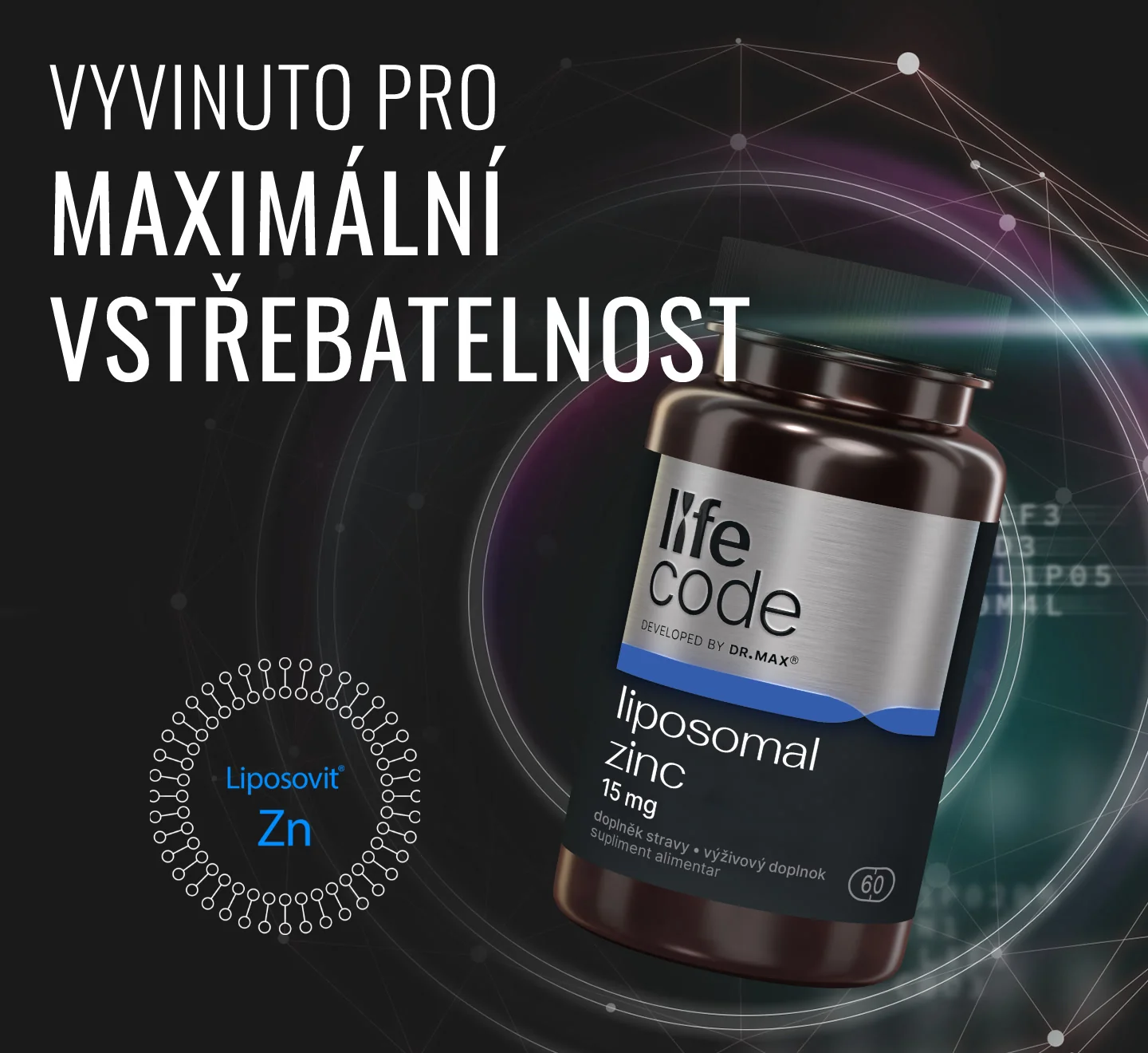 Dr. Max Life Code Liposomal Zinek - vyvinuto pro maximální vstřebatelnost Dr. Max Life Code Liposomal Zinek - vyvinuto pro maximální vstřebatelnost