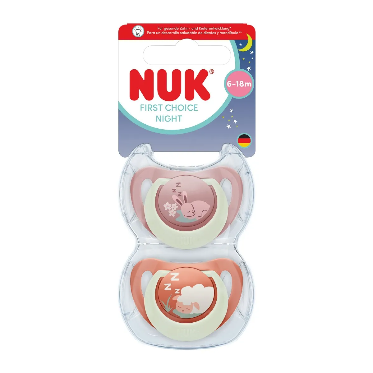 NUK First Choice Night Dudlík 6–18m box 2 ks bunny/sheep
