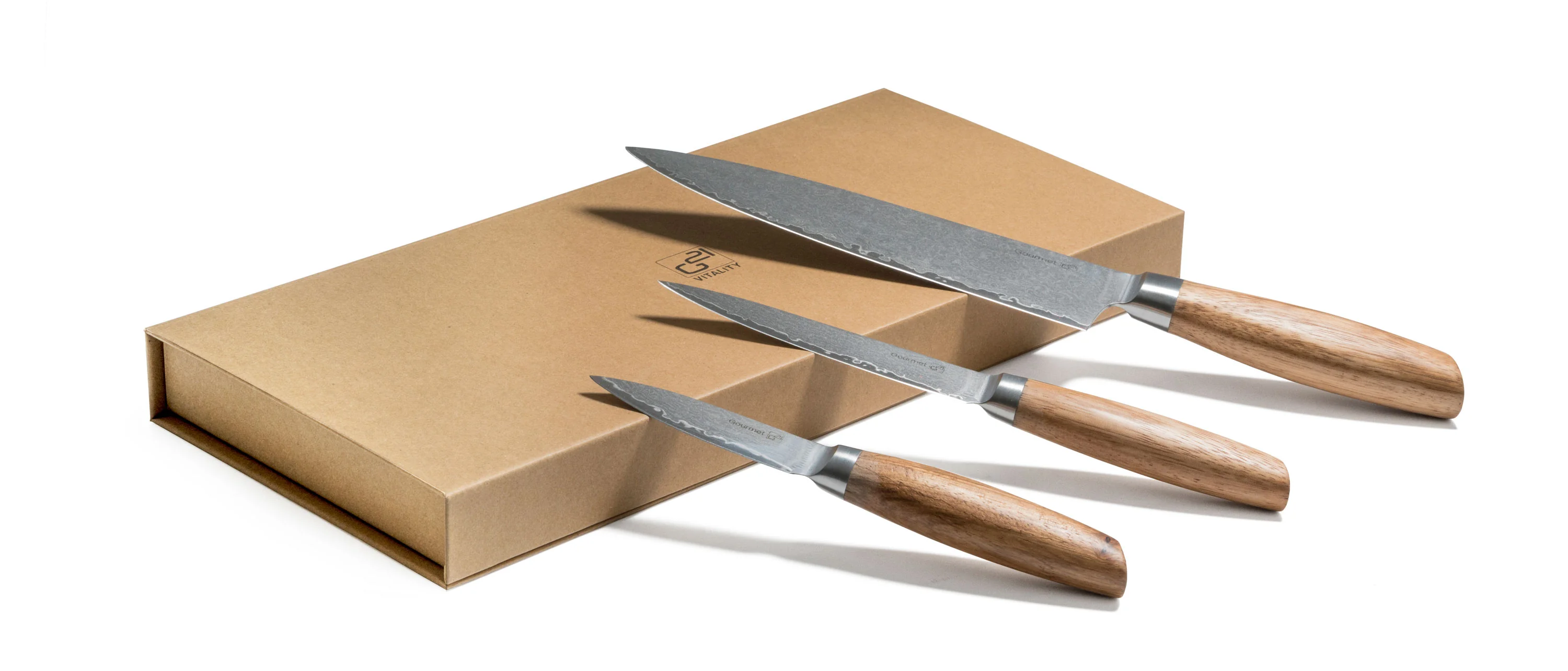 G21 Sada nožů Gourmet Damascus small box 3 ks, rukojeť zebrawood 