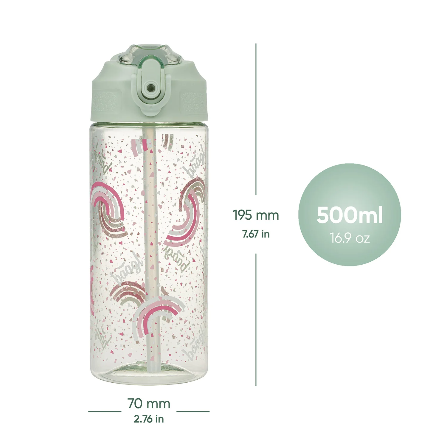 Baagl Tritanová láhev na pití s brčkem Duha, 500 ml