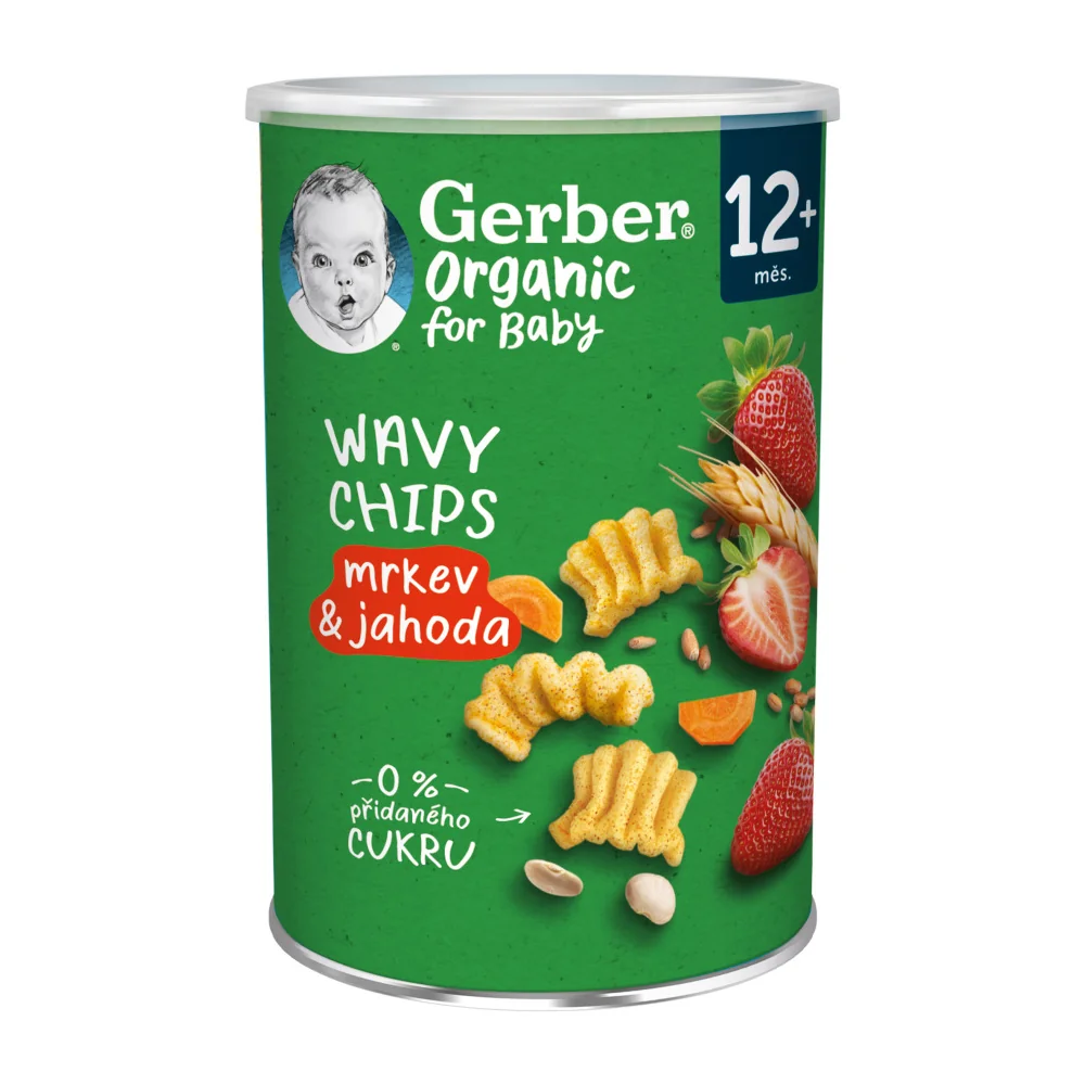 Gerber Organic Wavy chips mrkev a jahoda 12m+ 35 g