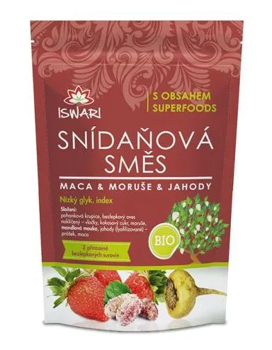 Iswari Snídaňová směs BIO maca-moruše-jahoda 360 g