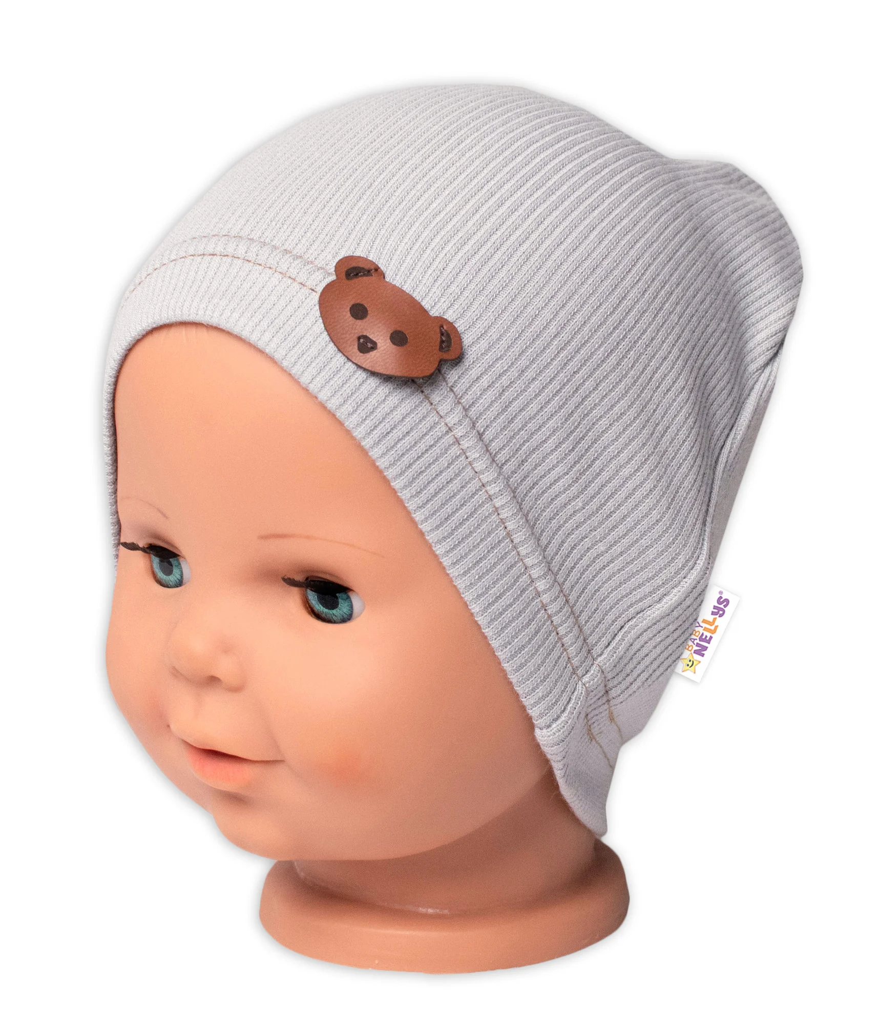 Baby Nellys Žebrovaná čepice Medvídek - šedá vel. 92/98