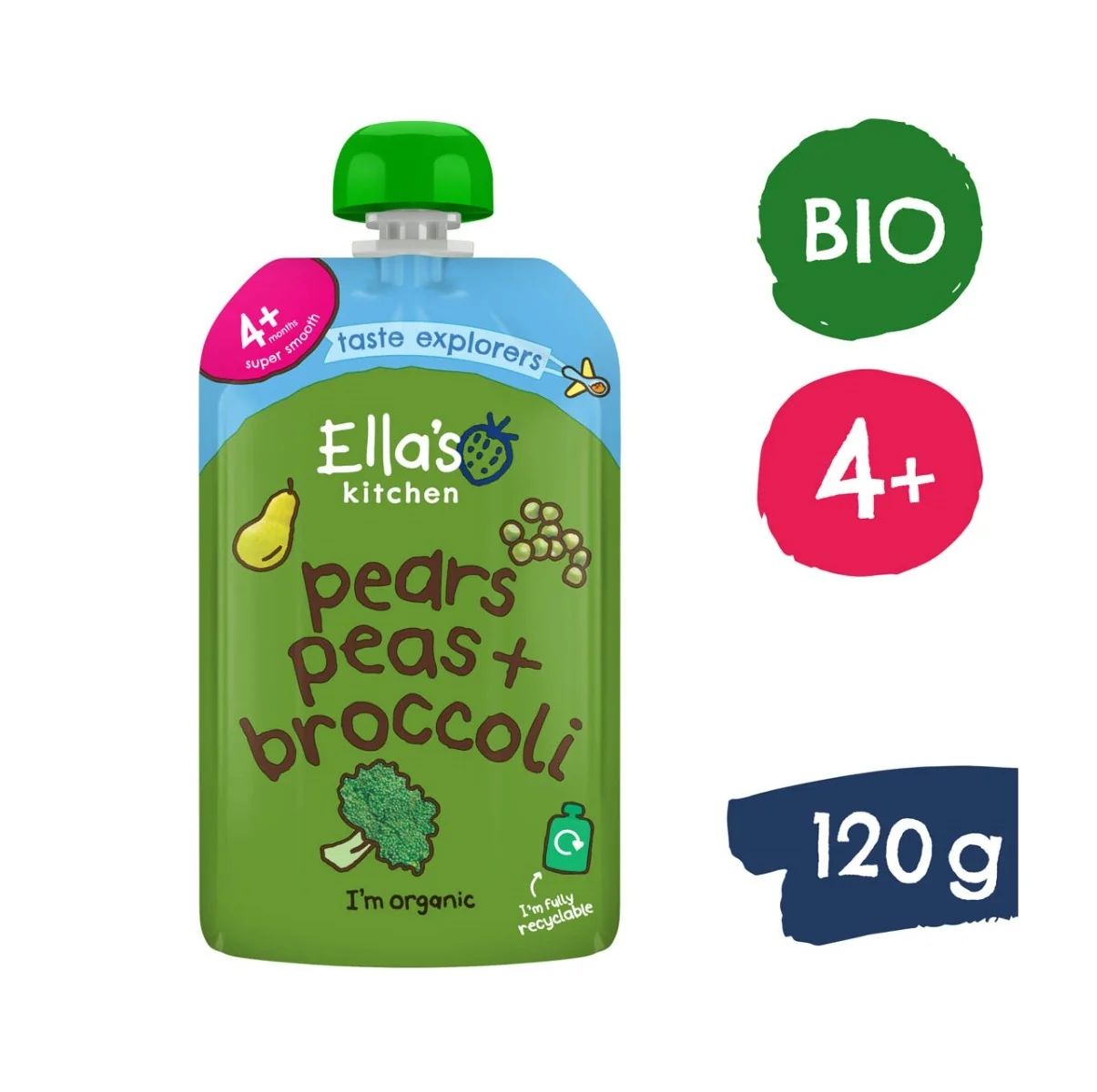 Ellas Kitchen BIO Hruška, hrášek a brokolice kapsička 120 g
