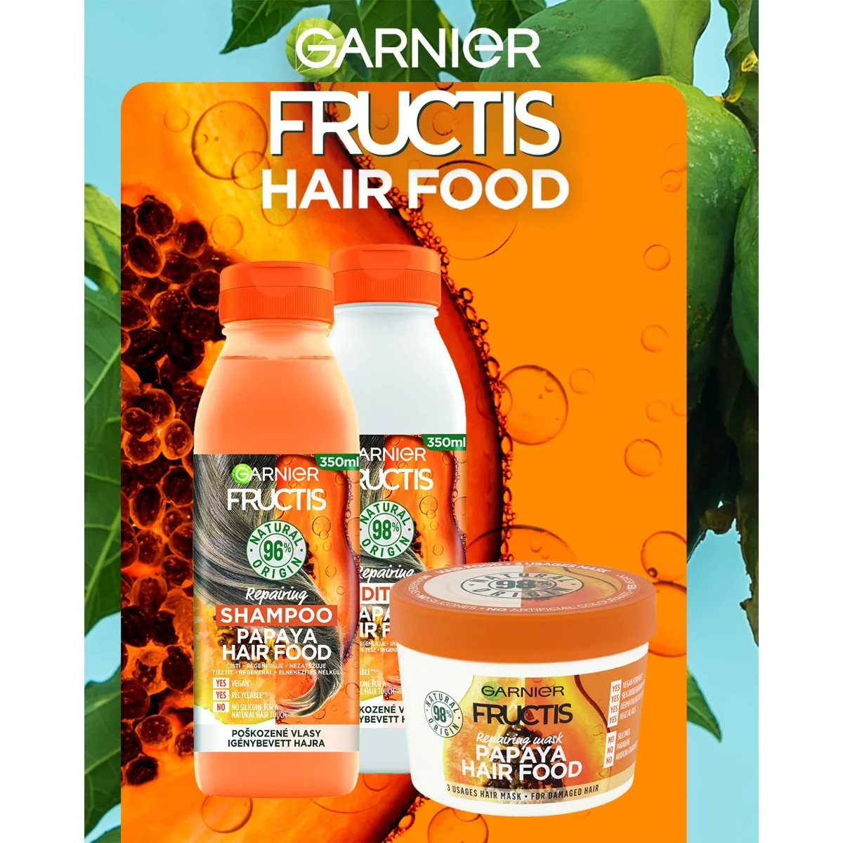 Garnier Fructis Hair Food Papaya 3v1 maska na vlasy 390 ml