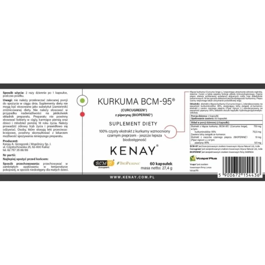 Kenay Kurkuma BCM-95 Curcugreen BioPerine 60 kapslí