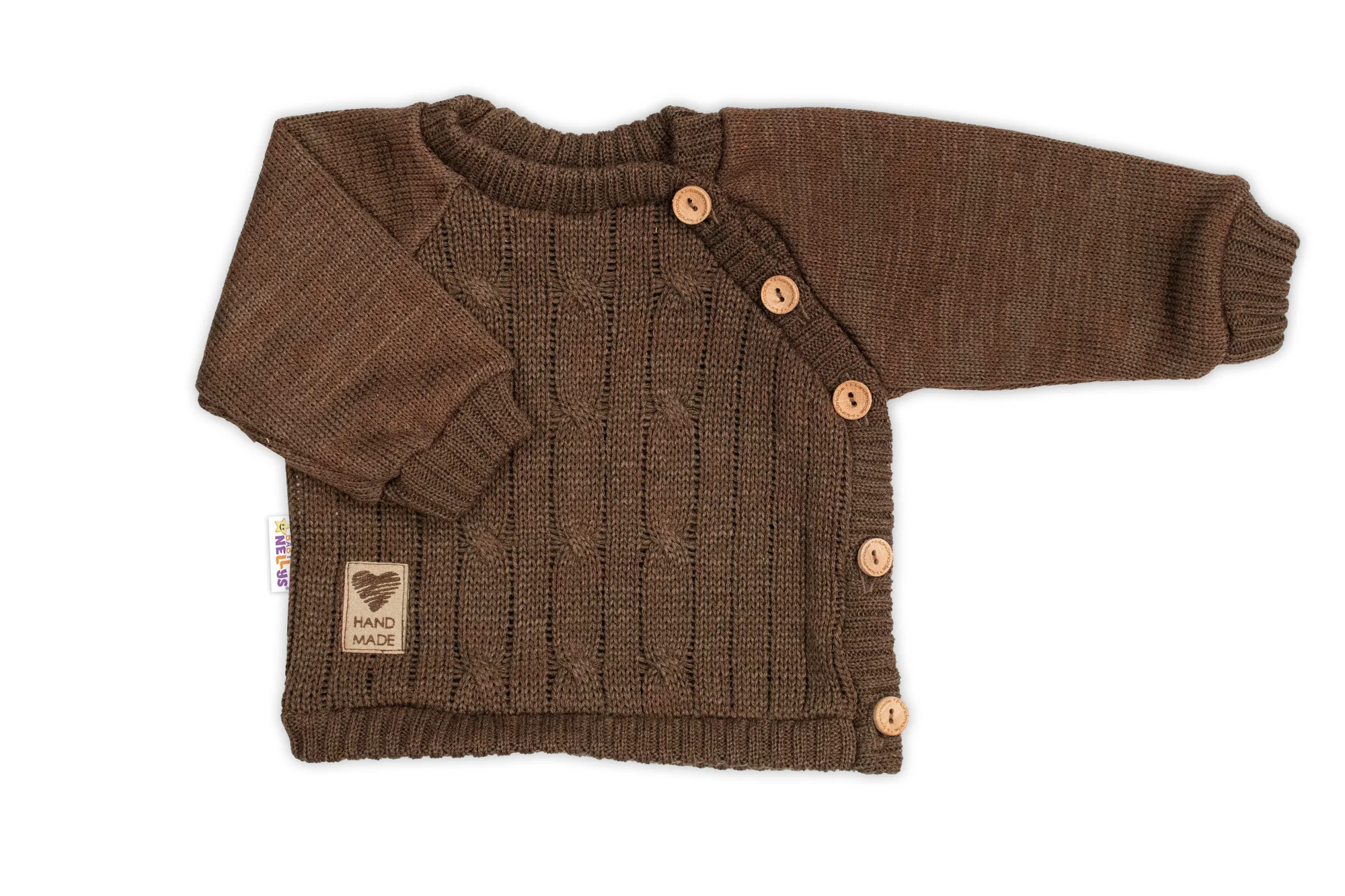 Baby Nellys Rostoucí pletený svetřík a kalhoty s kapsou Hand Made 2D, Nature, čokoládová