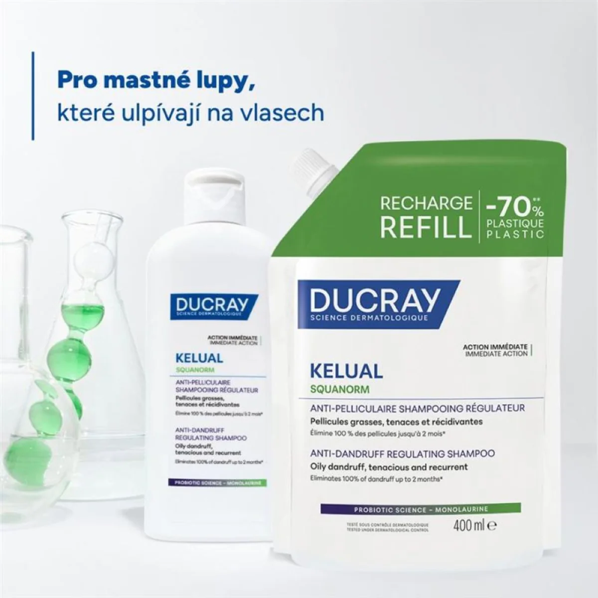 Ducray Kelual Squanorm Šampon na mastné lupy náplň 400 ml