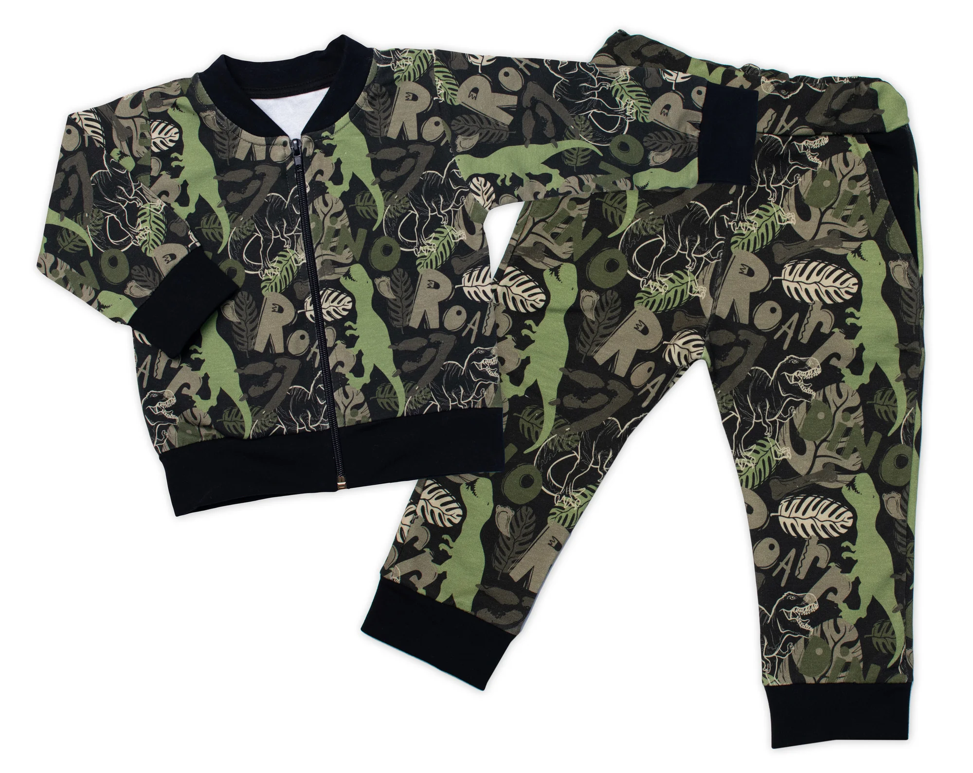 G-baby Stylová bavlněná tepláková souprava , Dino - khaki/černá