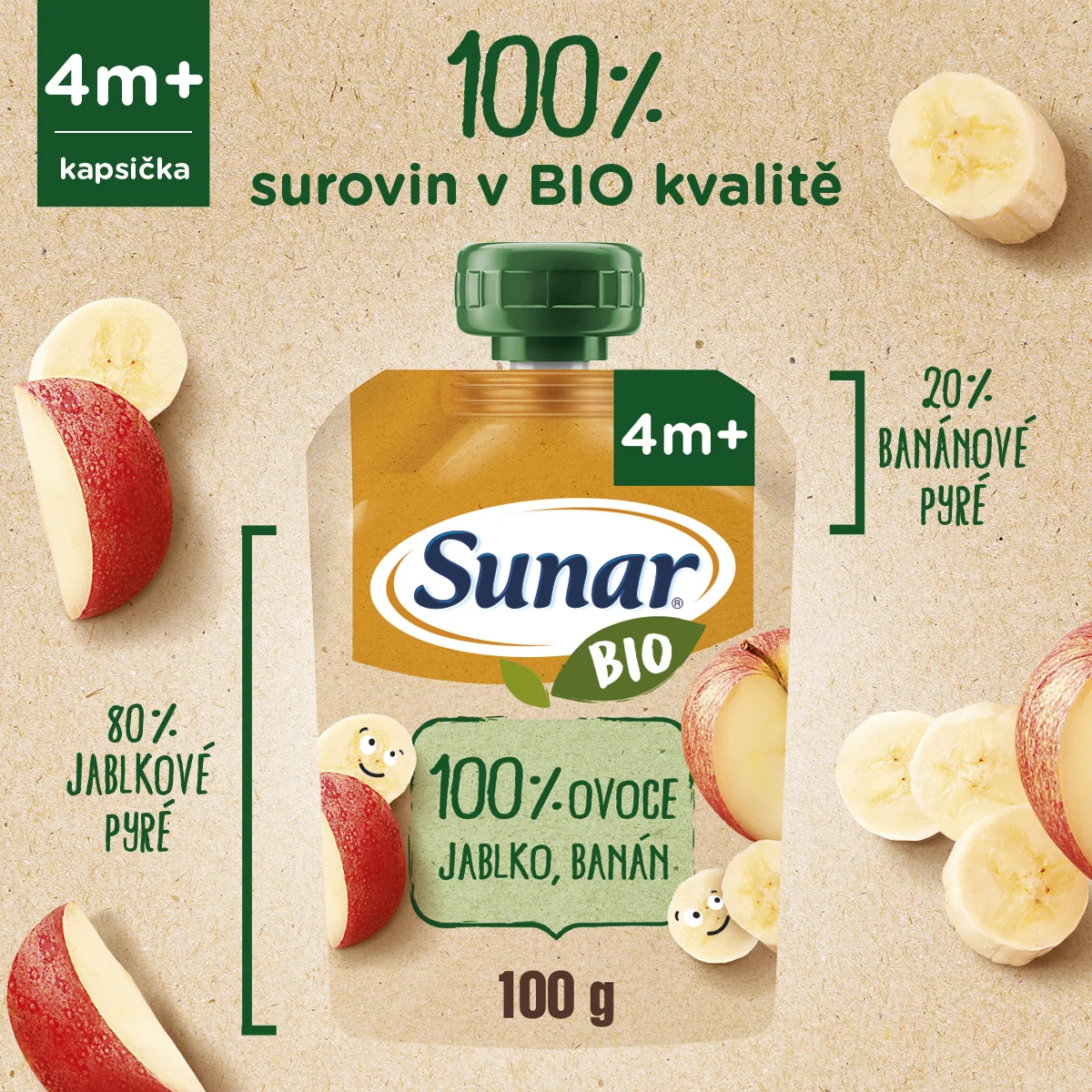 Sunar BIO Jablko, banán kapsička 100 g