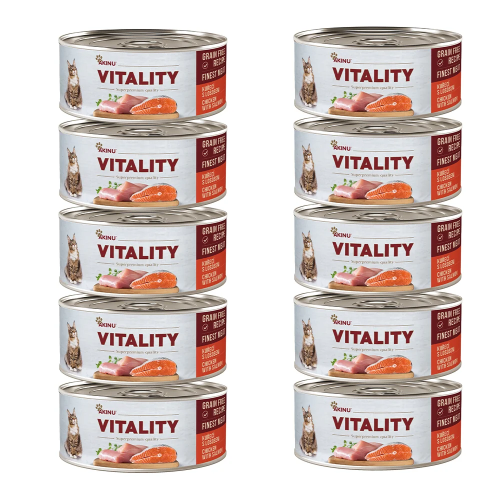 Akinu VITALITY Kuřecí & losos konzerva pro kočky 10 x 70 g 