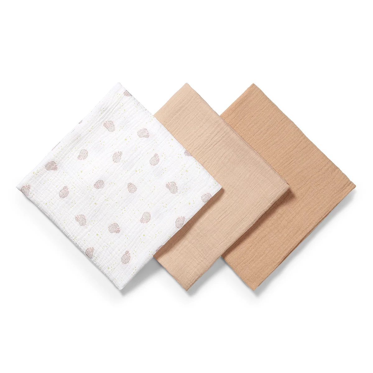 Babyono Mušelínové - super měkké plenky, 3ks 70x70cm - béžová, hnědá