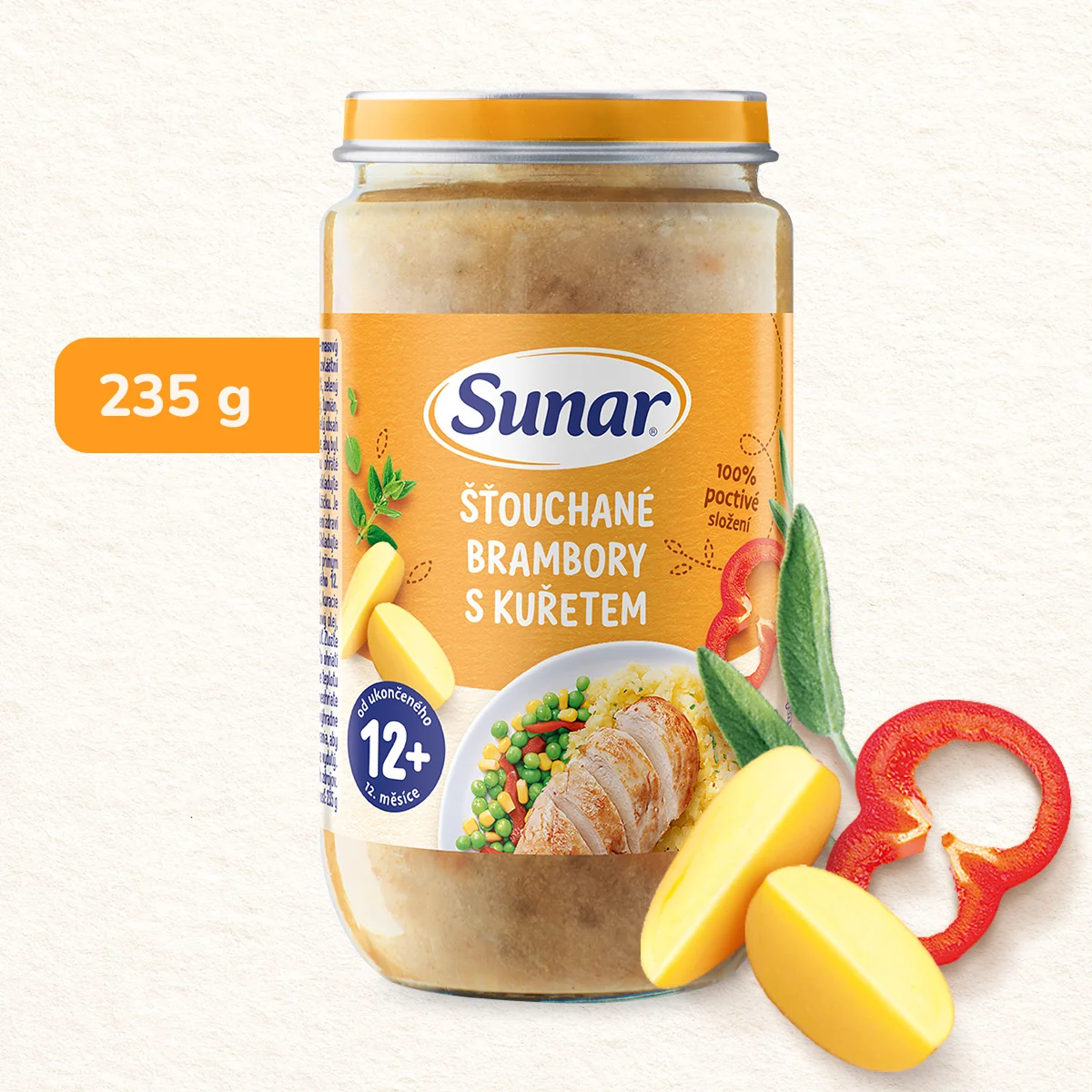 Sunar Příkrm šťouchané brambory s kuřetem 12m+ 235 g