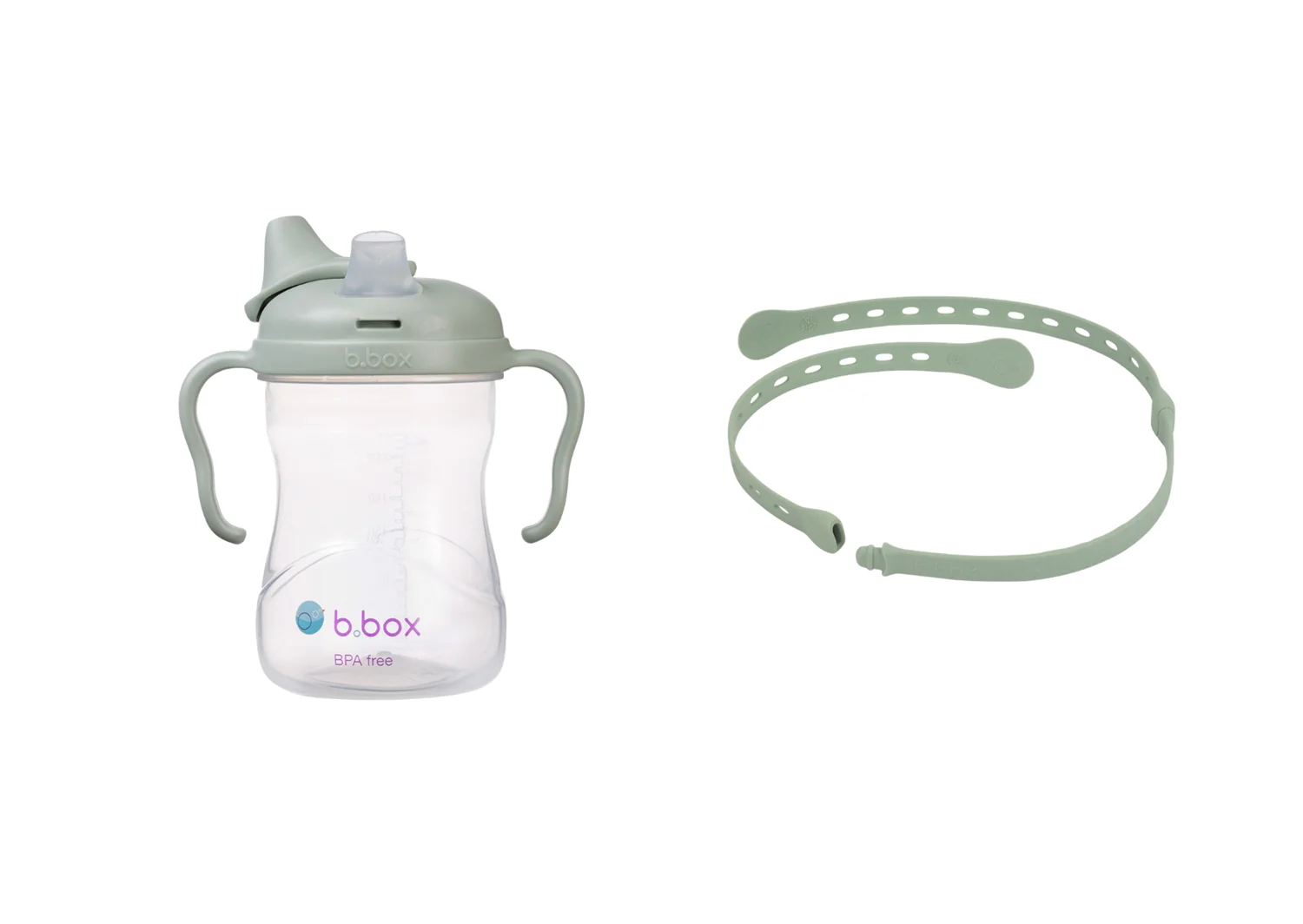 B.BOX Hrneček s pítkem 240 ml + Univerzální silikonový pásek - set zelený