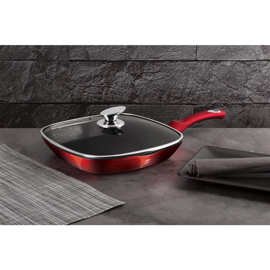 Berlingerhaus Pánev grilovací s poklicí a mramorovým povrchem 28 cm Burgundy Metallic Line