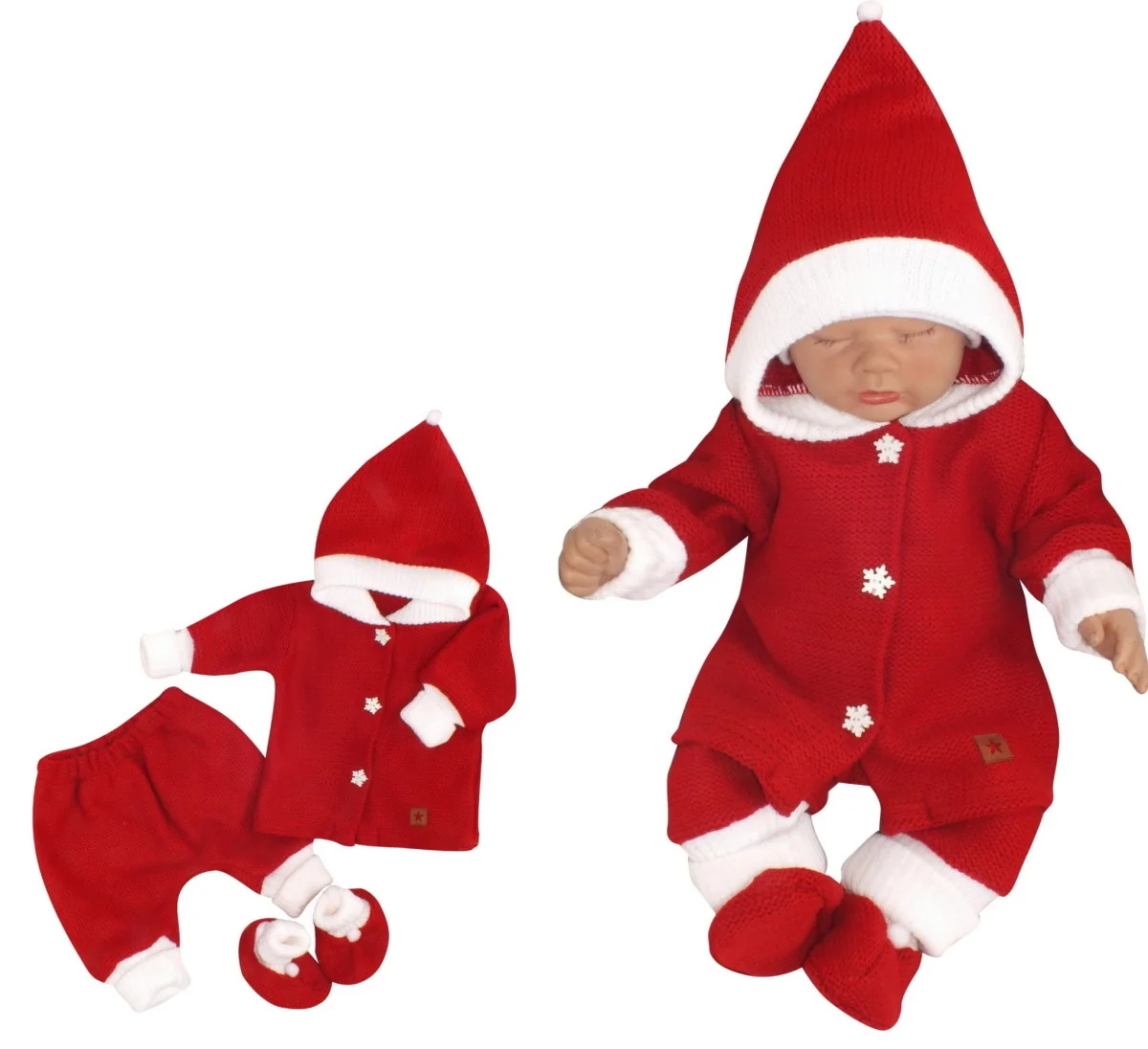 Z&Z 3-dílná pletená souprava, kabátek, kalhoty a botičky Baby Santa vel. 86