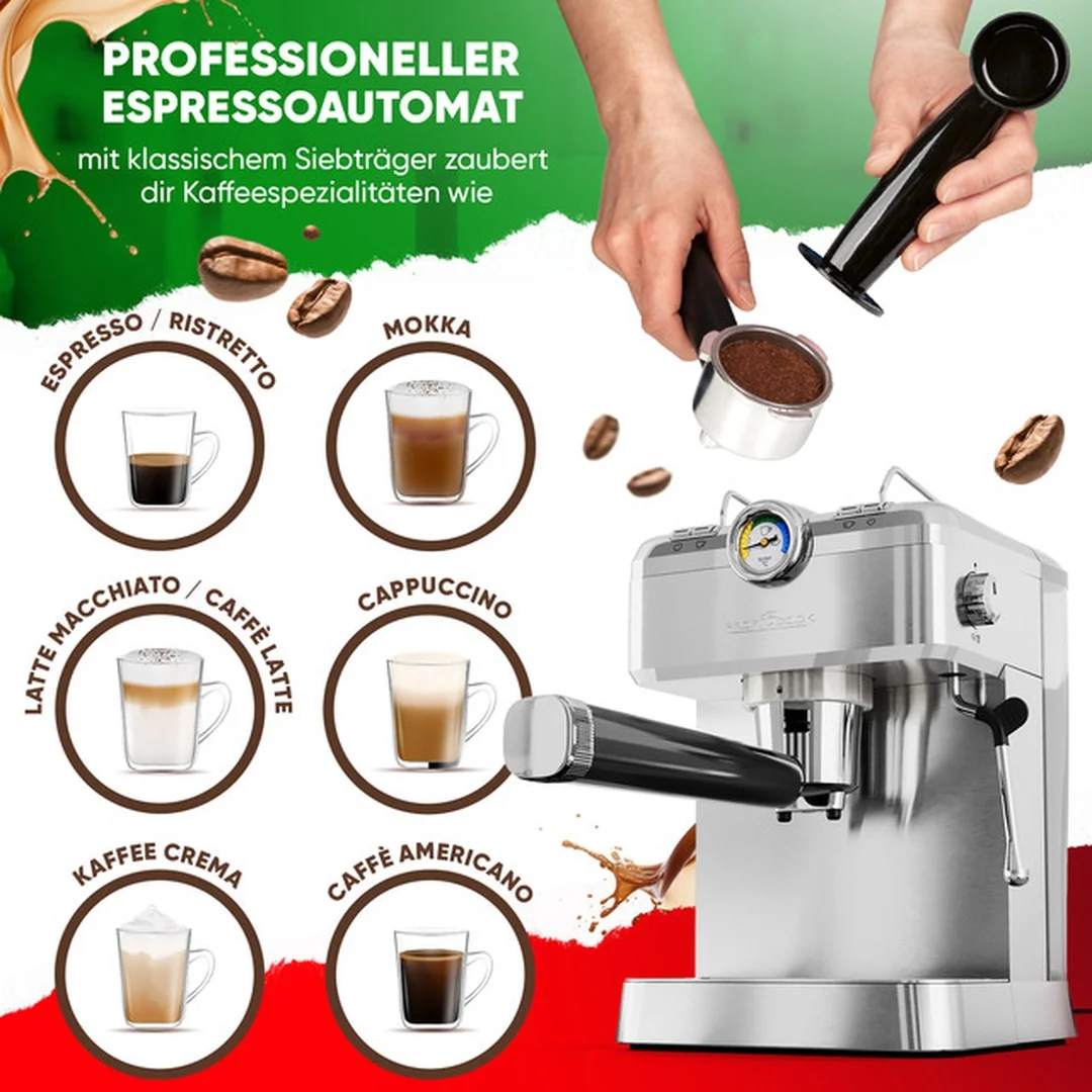ProfiCook ES-KA 1267 espresso 2v1 (20 barů),pákové, nástavec na kapsle