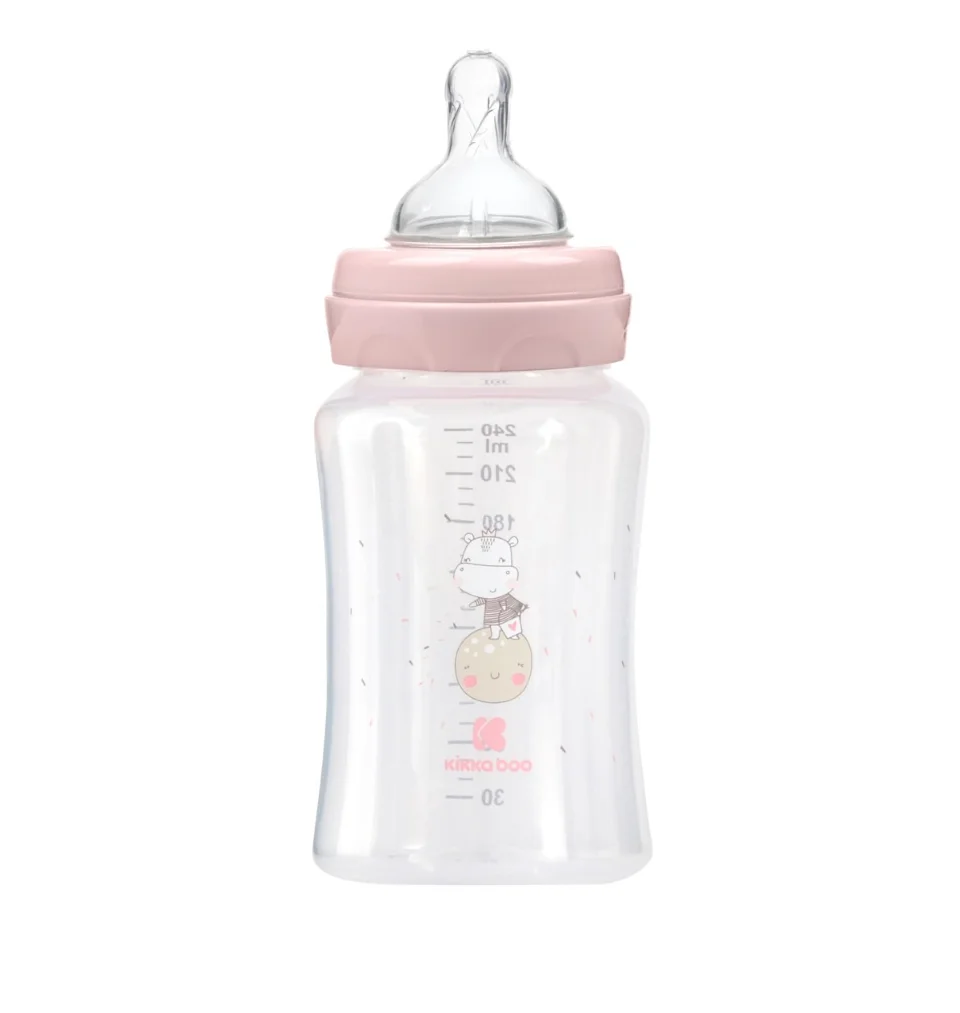 KikkaBoo Kojenecká láhev 3m+ Hippo Pink 240 ml