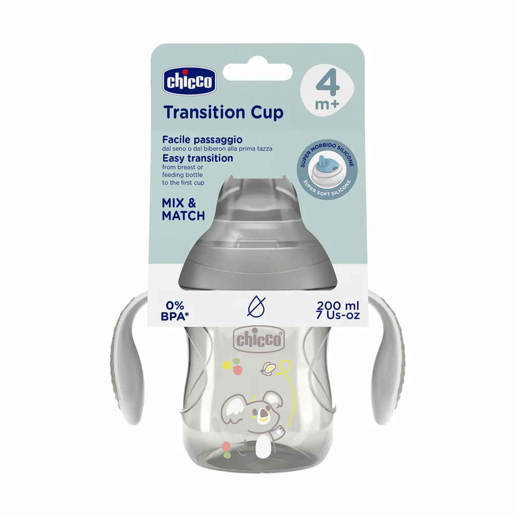 Chicco Hrneček Transition učicí s držadly 4m+ 200 ml grey