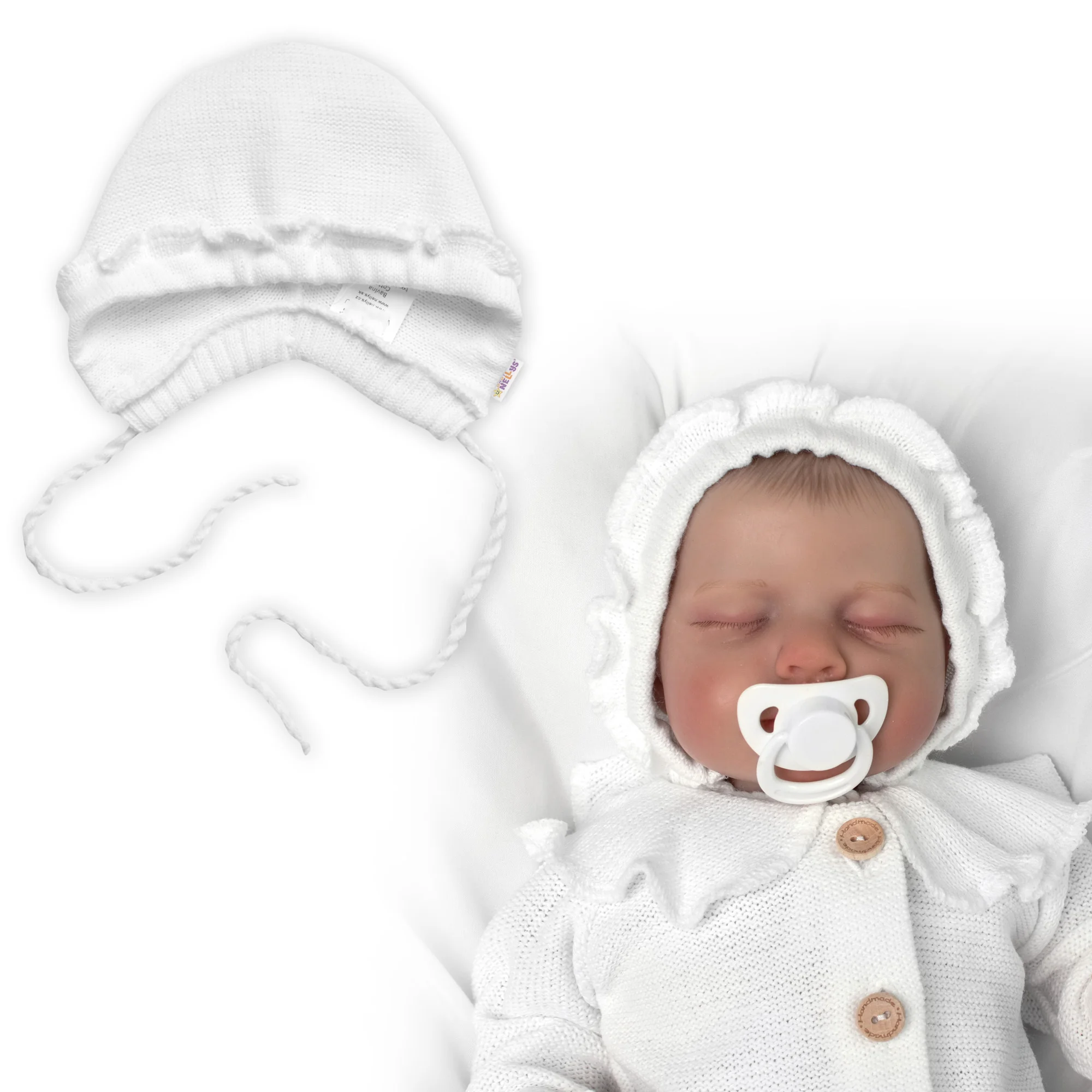 Baby Nellys Pletená čepička bonetka Girl, bílá, 68/74 