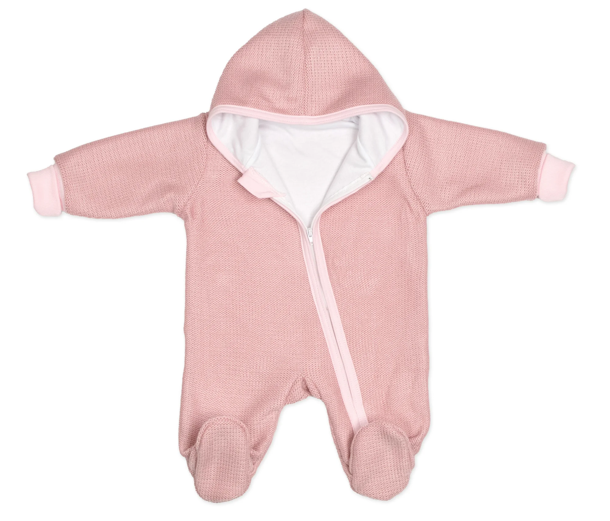 Baby Nellys Pletený overal s kapucí, CUTE - pudrově růžový, veľ. 68