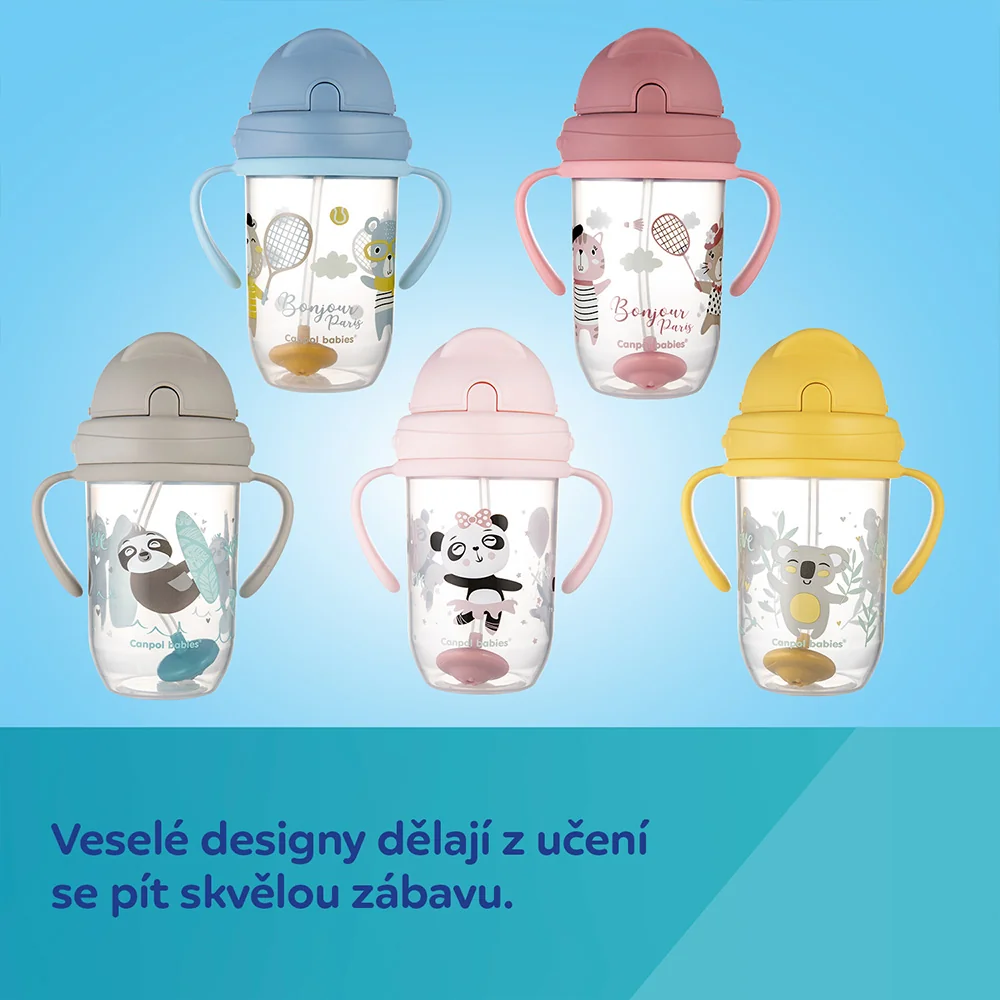 Canpol babies Nevylévací hrneček se slámkou a závažím 270 ml 1 ks šedý