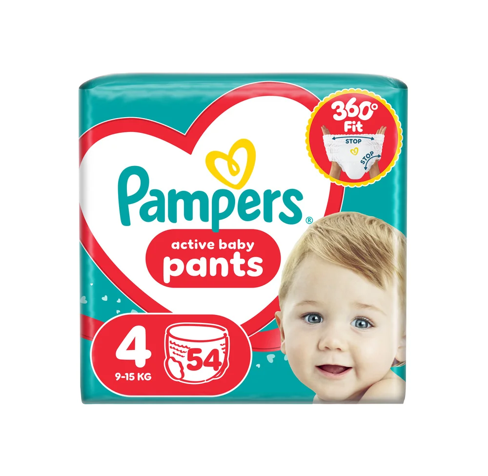Pampers Active Baby vel. 4 9–15 kg plenkové kalhotky 54 ks