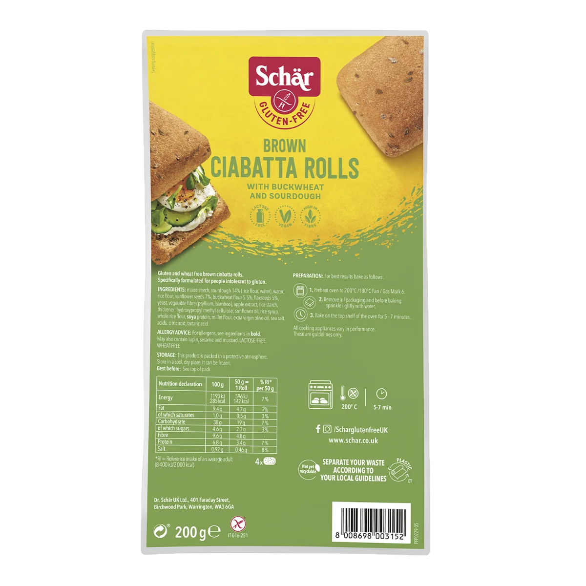 SCHÄR Ciabatta Rustica vícezrnné pečivo bez lepku 4x50 g