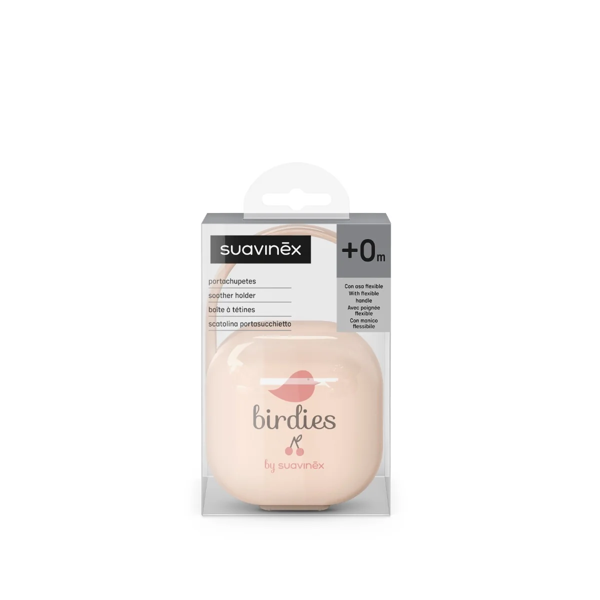 Suavinex Krabička na dudlík BIRDIES 1 ks růžová