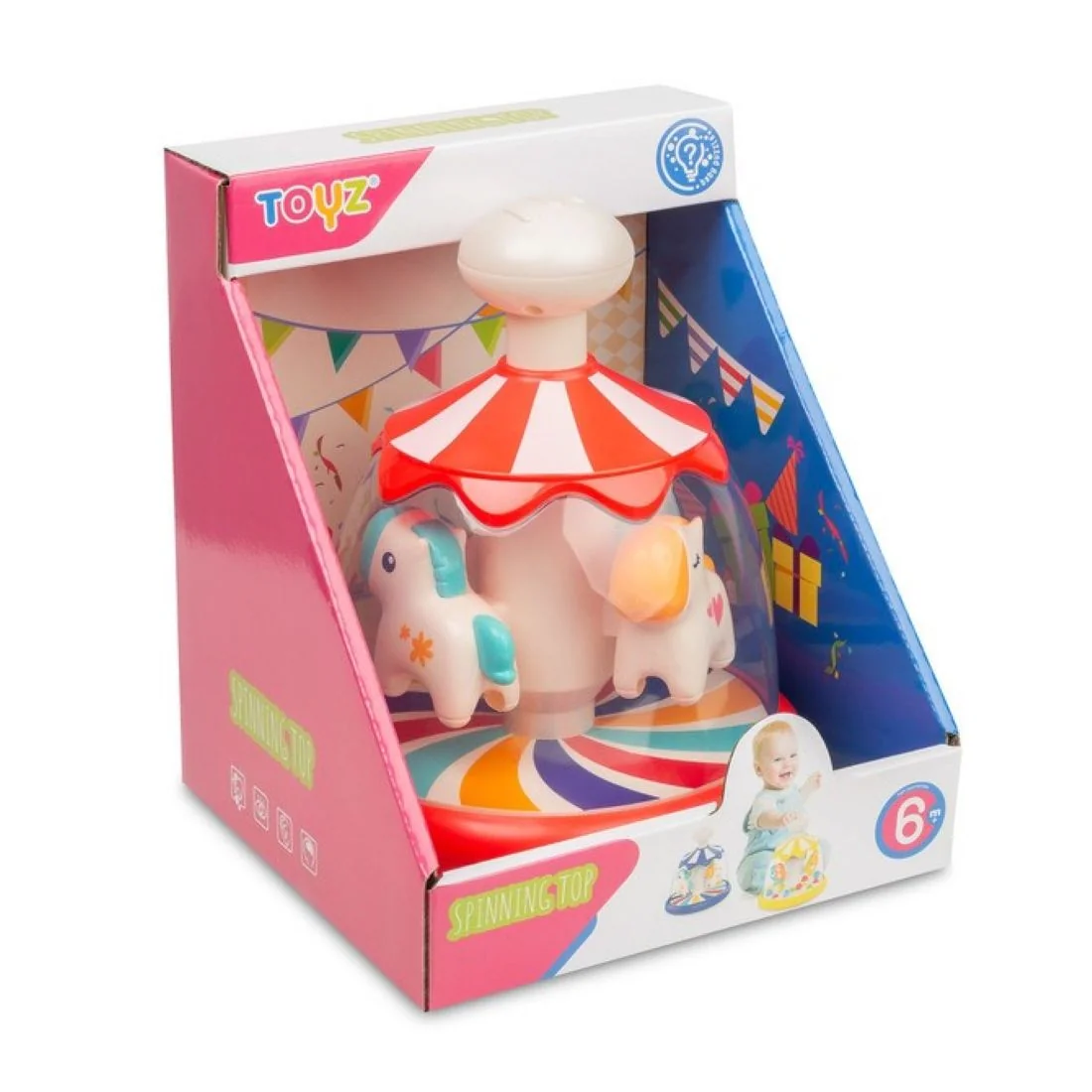 Toyz Toyz Edukační hračka Káča s koníky – červená, kolotoč, 6m+