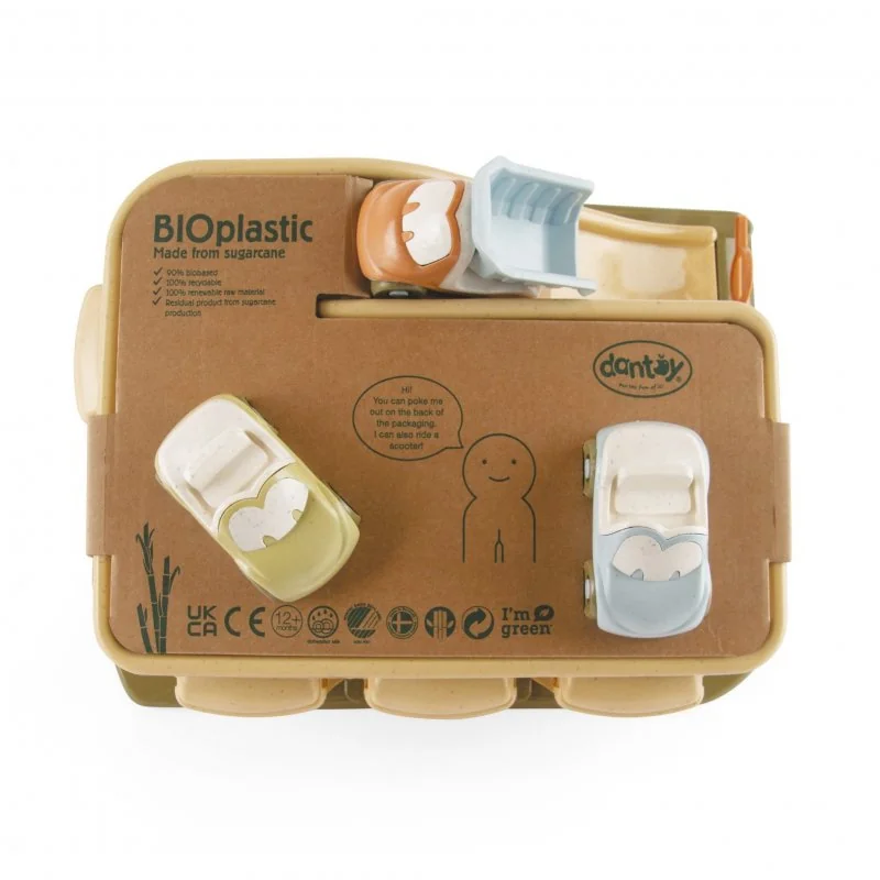 DANTOY bIOplastic garáž se 3 autíčky 4ks 12m+