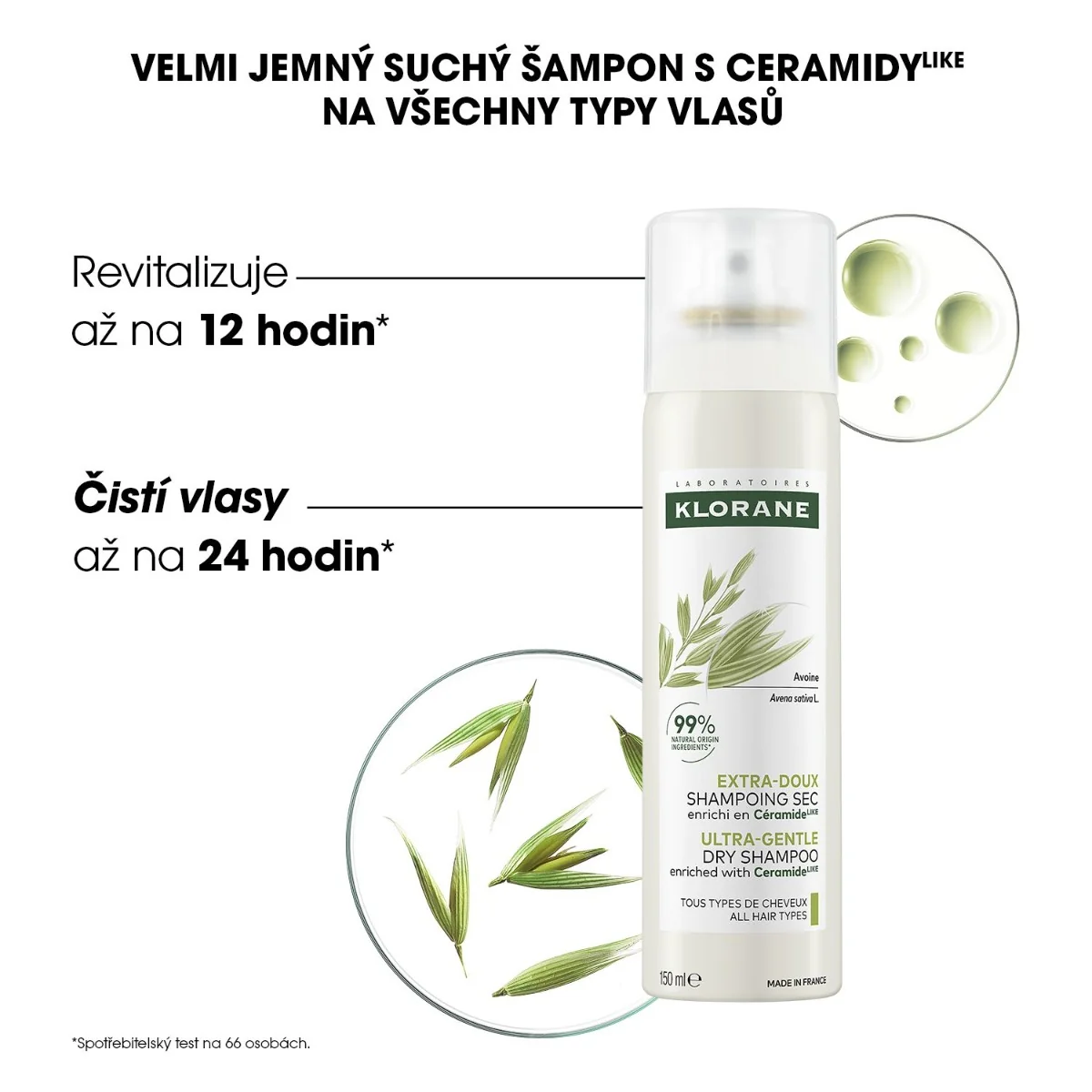 KLORANE Suchý šampon s ovsem a ceramidy 150 ml