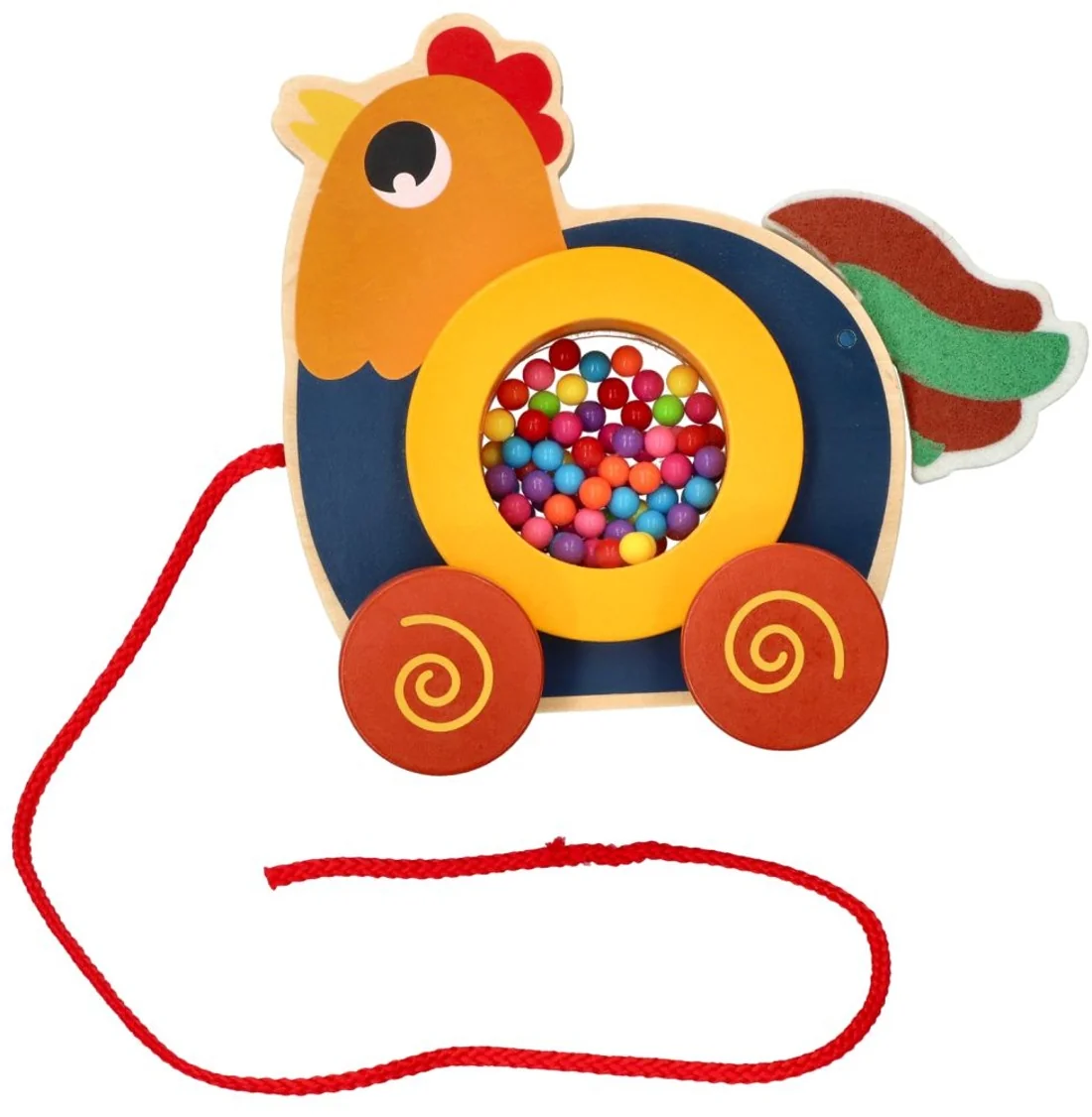 Adam Toys Edukační dřevěná tahací hračka - Kouhout s barevnýma kuličkama