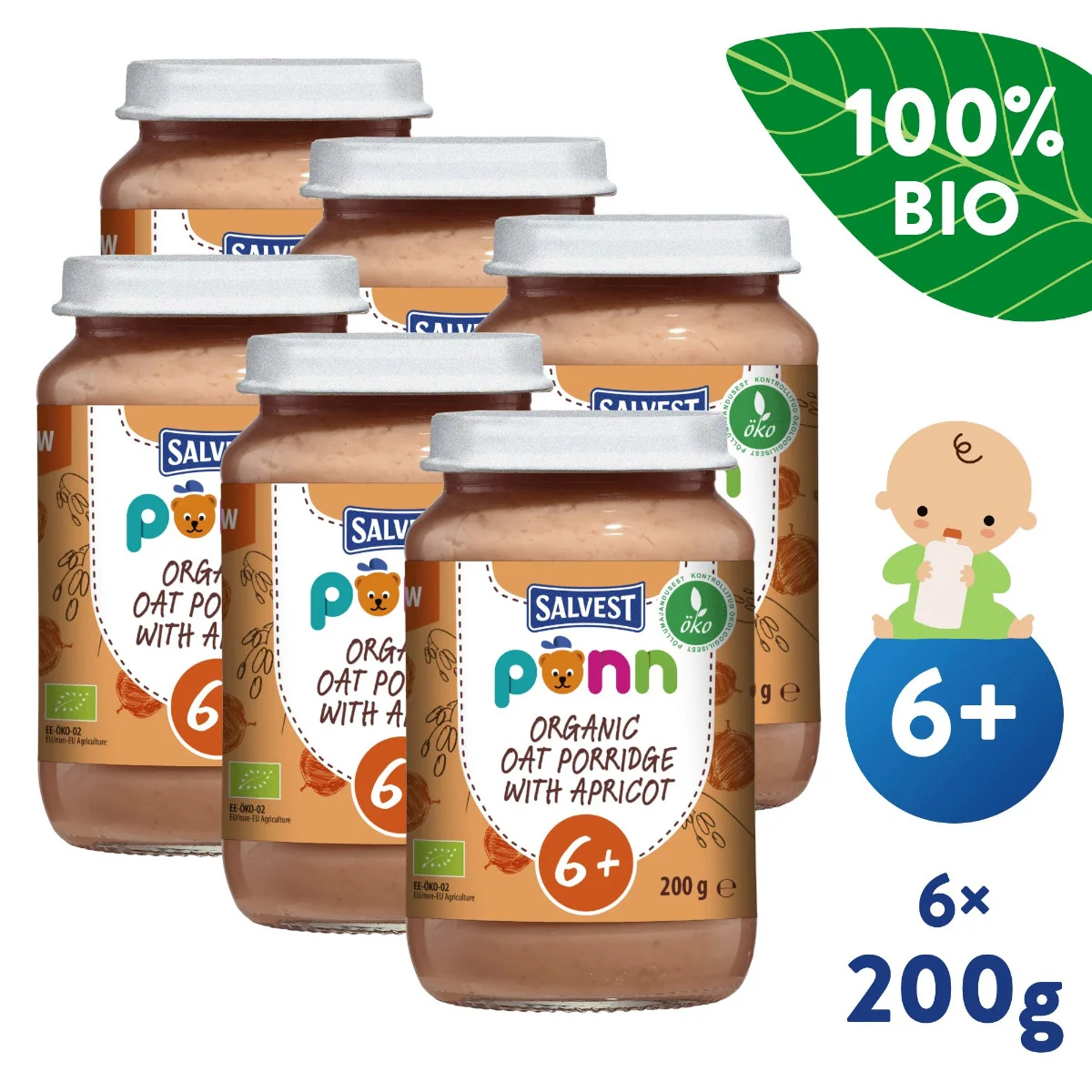 SALVEST Põnn BIO Meruňky s ovesnými vločkami 6x200 g