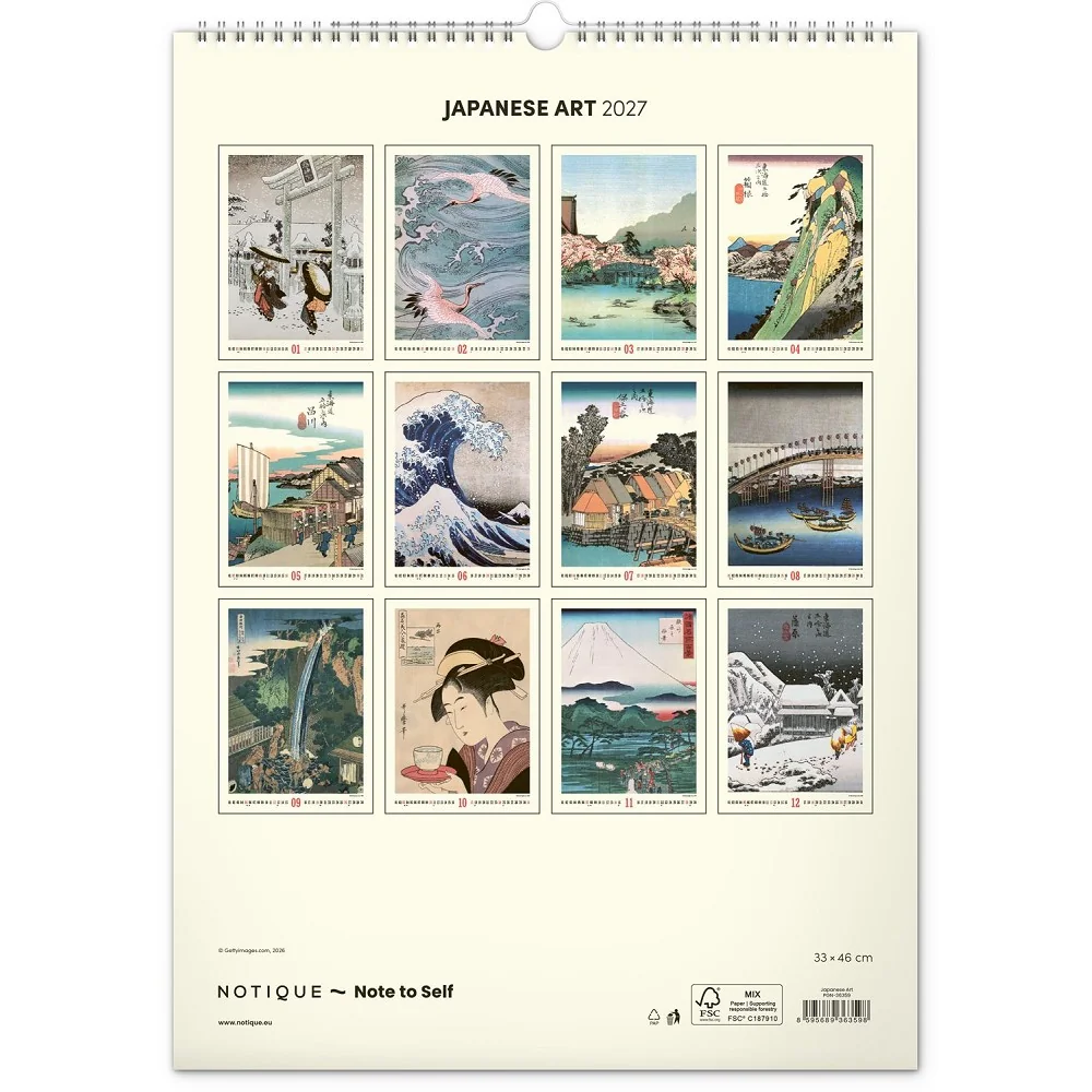 NOTIQUE Nástěnný kalendář Vintage plakáty - japonské umění 2027 33 × 46 cm