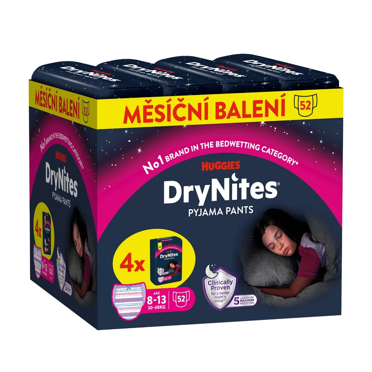 Huggies DryNites Natahovací kalhotky pro dívky 8–13 let 30–48 kg JUMBO 4x13 ks