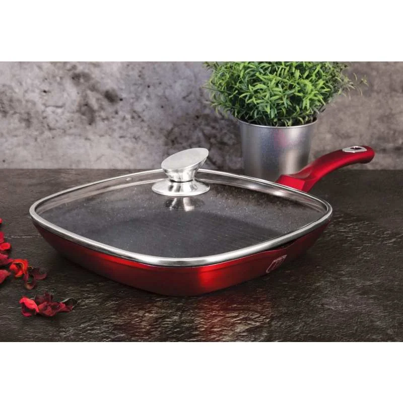 Berlingerhaus Pánev grilovací s poklicí a mramorovým povrchem 28 cm Burgundy Metallic Line