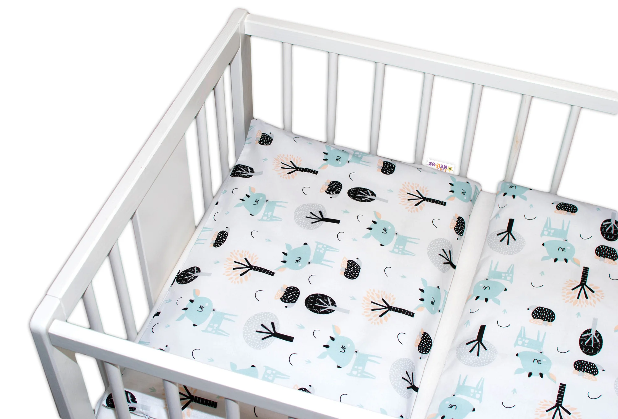 Baby Nellys 3-dílná sada Mantinel s povlečením - Srnečci, bílá, 135 x 100