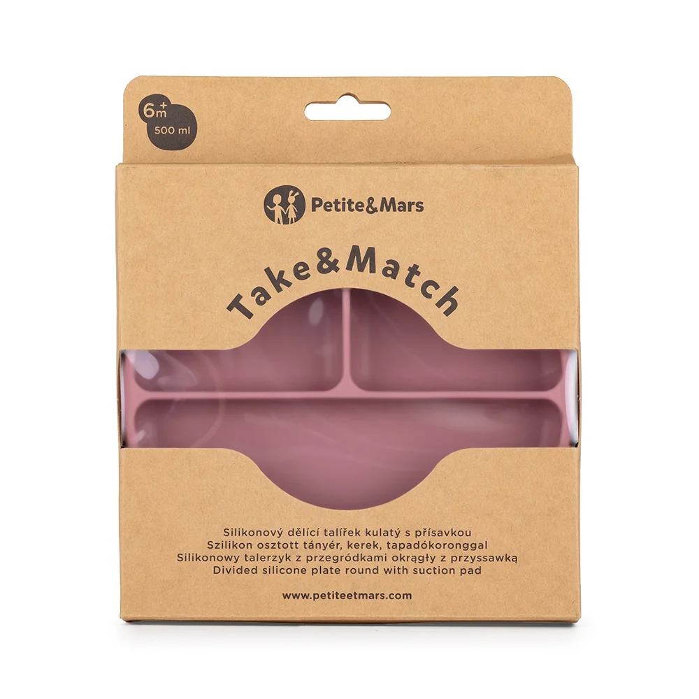 Petite&Mars Take&Match Silikonový talířek dělicí kulatý 6m+ 1 ks dusty rose